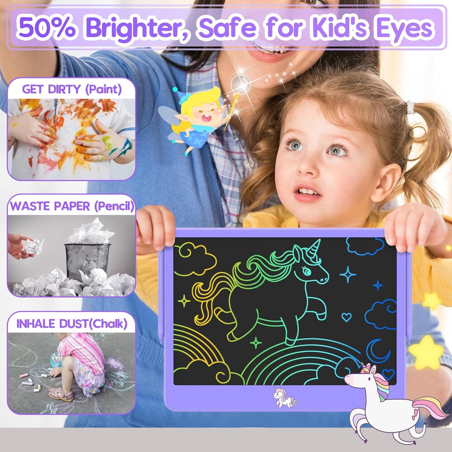 LCD Writing Tablet for Kids 12 Inch, Kids Learning Toys Drawing Pad for Boys Girls, Erasable Doodle Board for Toddlers 3 4 5 6 7 8 Year Old Travel Essentials, Christmas Birthday for Kids - Purple