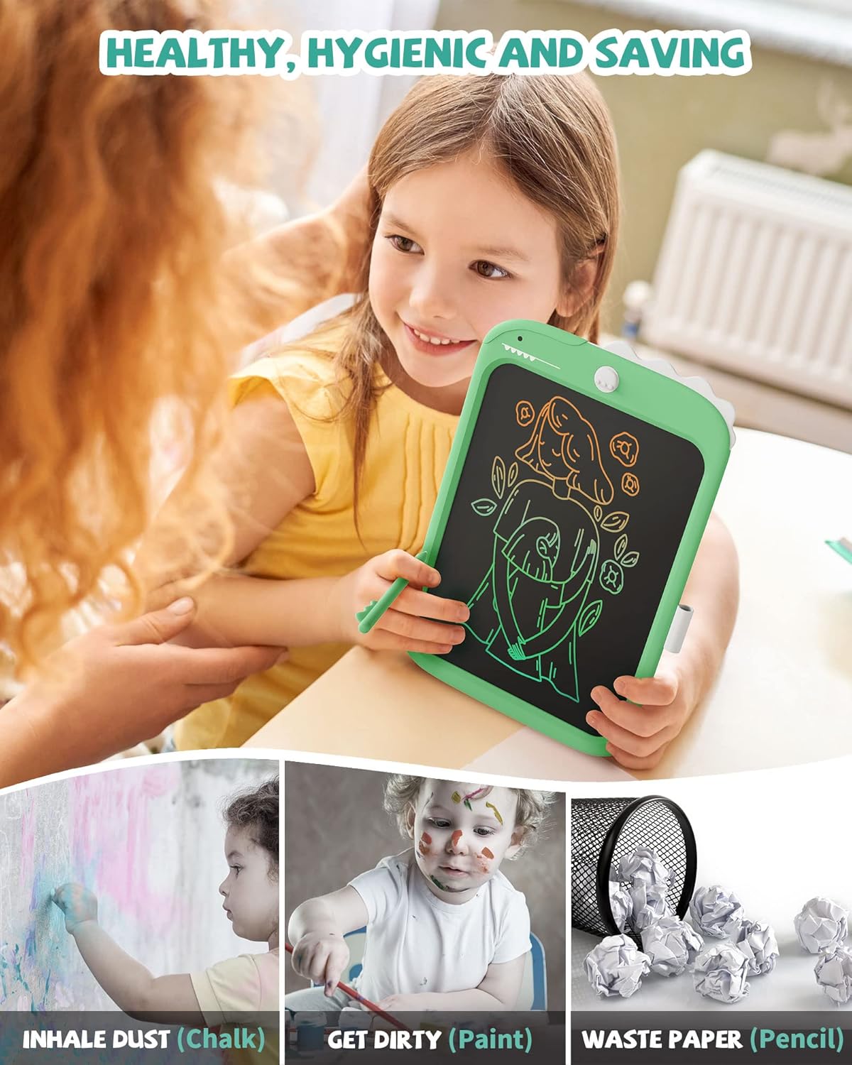 LCD Writing Tablet Dinosaur Toy for Kids,10 inch Doodle Board Drawing Pad Tablet with Lock Function, Erasable, Portable, Educational Learning Toy Gifts for 3 4 5 6 Years Old Boys Girls (Green)