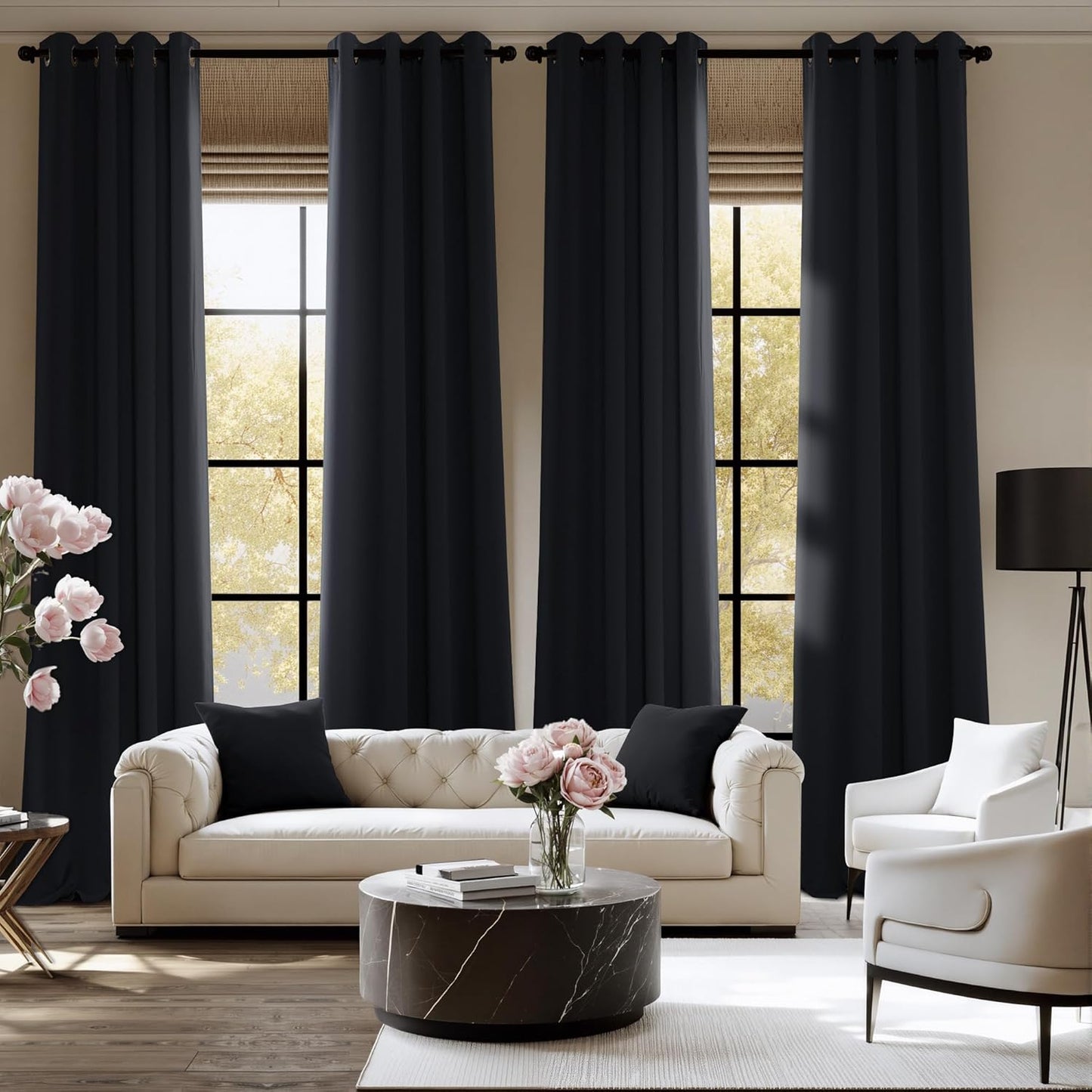 NICETOWN Black Blackout Curtains Thermal Insulated Grommet Shades for Bedroom, Summer Decor Blackout Curtains for Living Room, Patio, Window, Laundry, Kids Room - 2 Panels, W52 x L95