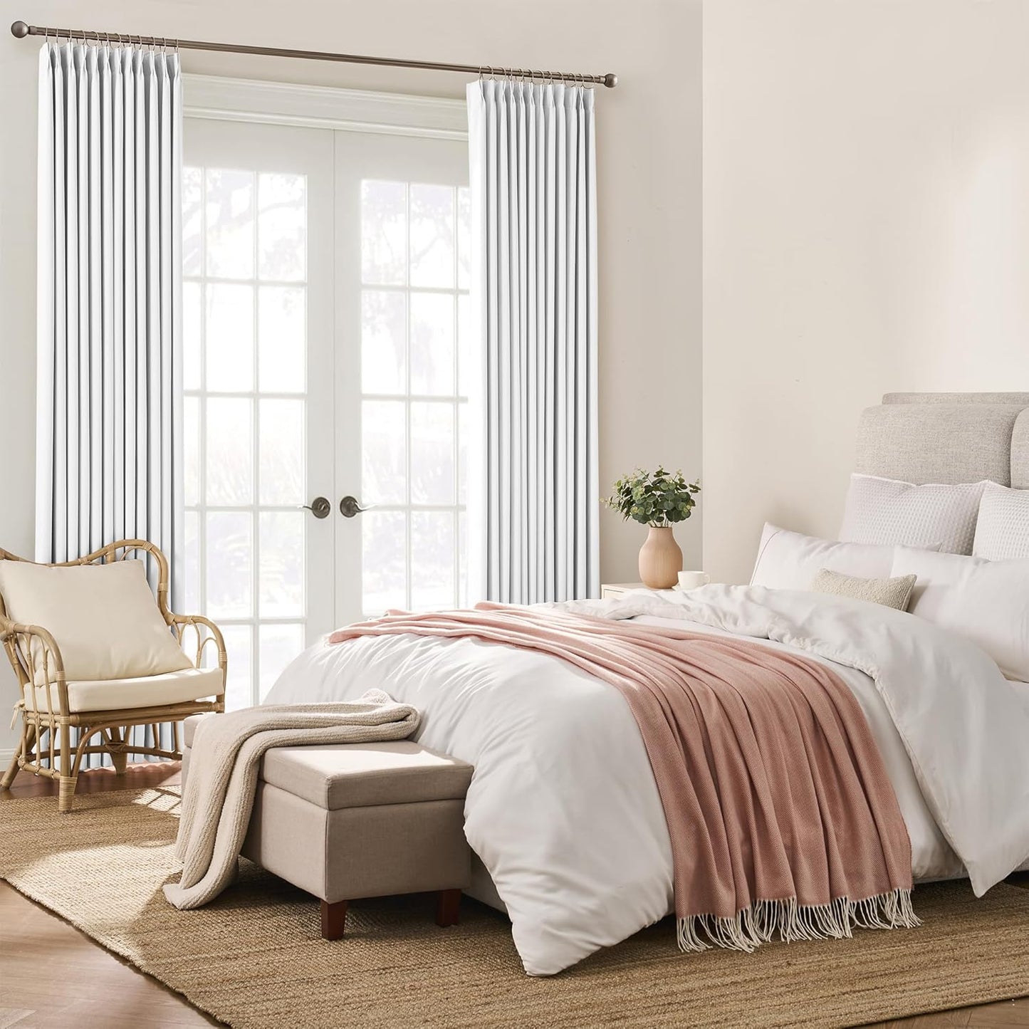KEQIAOSUOCAI White Blackout Curtains 104 Inches Long, Custom Made Pinch Pleated Memory Trained Window Curtain Panels Drapery for Office Living Room, 40" W x 104" L, Set of 2