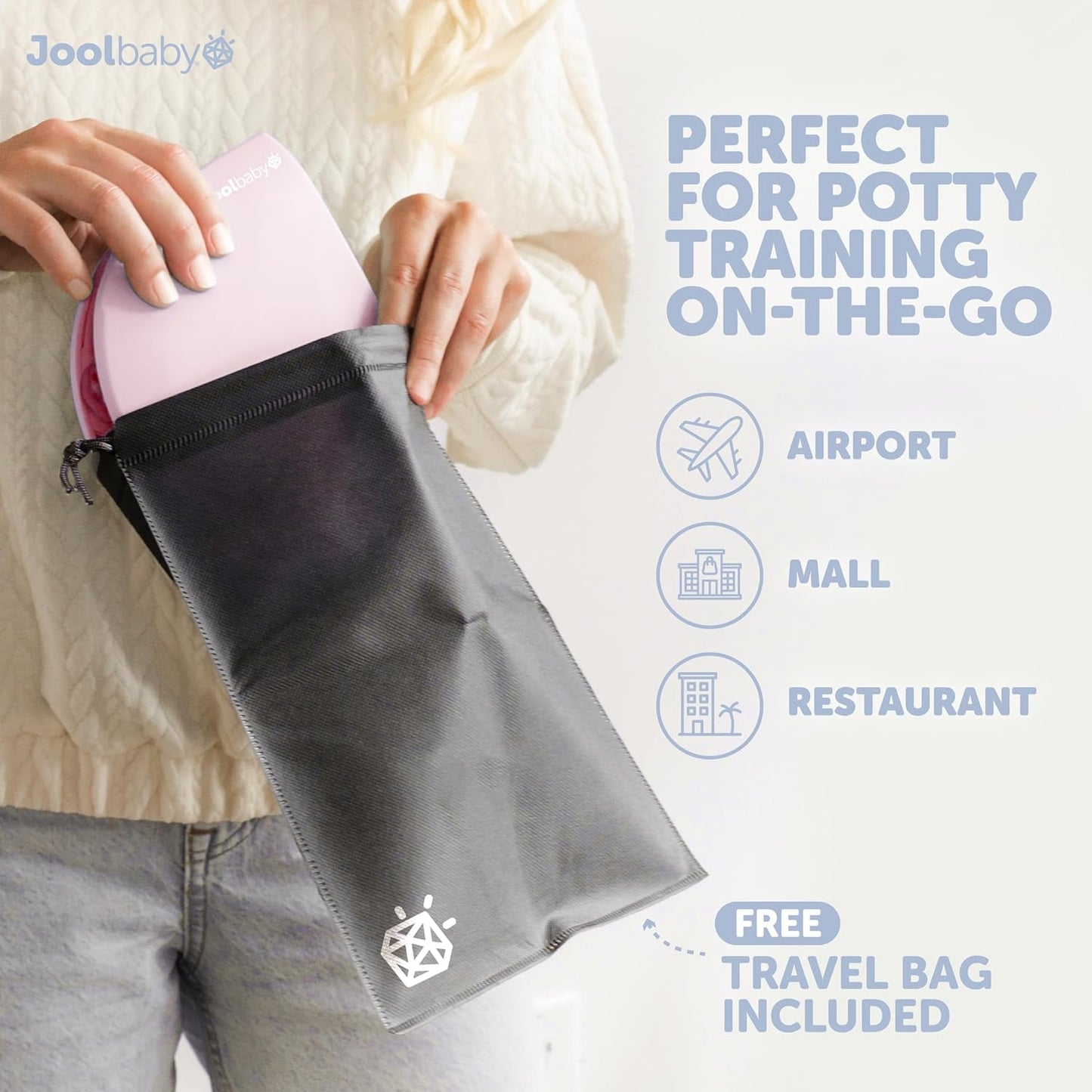 Jool Baby Folding Travel Potty Training Seat for Toddlers, Fits Round & Oval Toilets, Non-Slip Suction Cups, Includes Free Travel Bag (Pink)