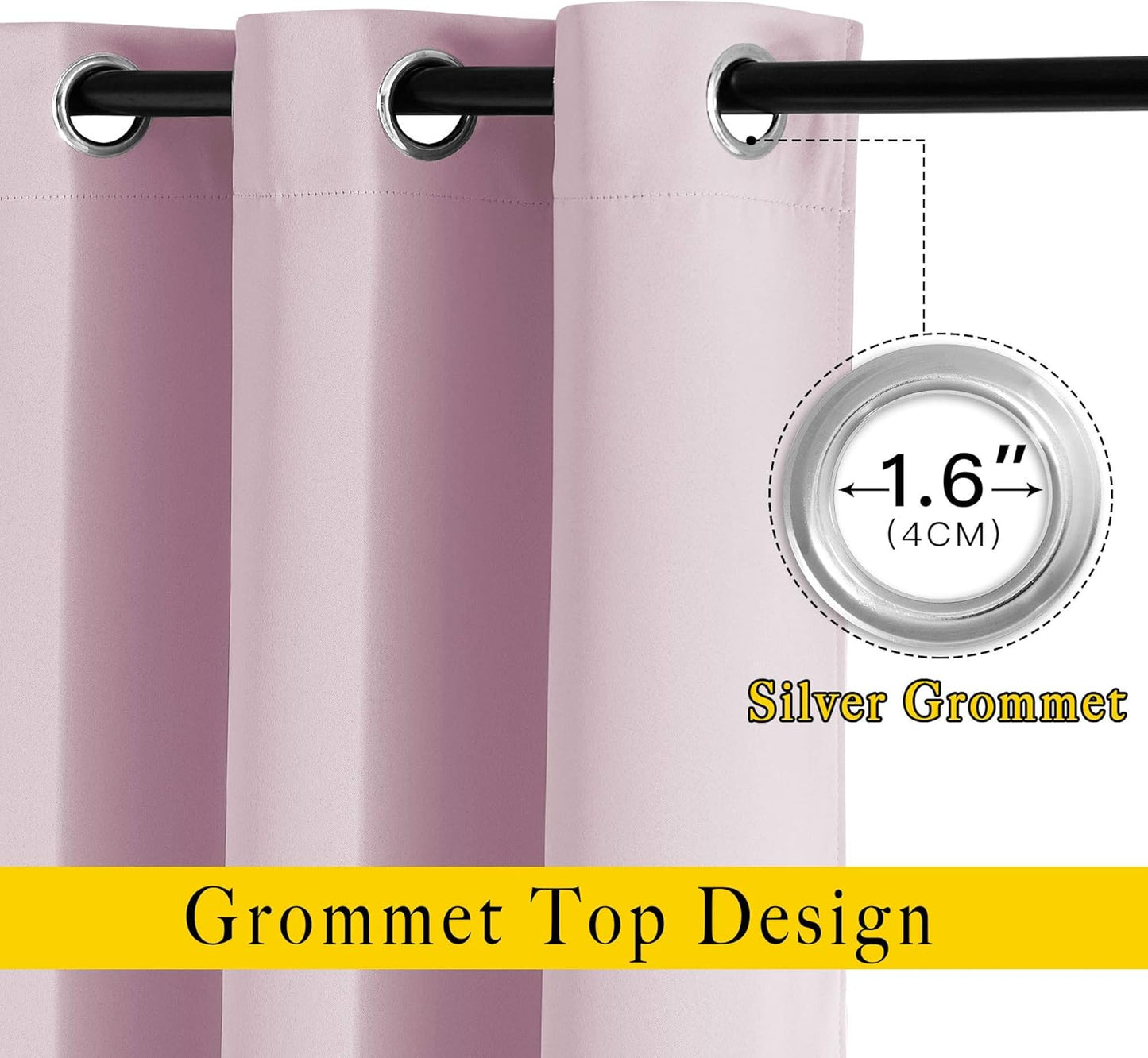 NICETOWN Room Darkening Short Curtains for Kitchen - Thermal Insulated Solid Grommet Top Room Darkening Curtain Panels/Draperies for Bedroom/Cafe (Baby Pink, 1 Pair, 34 x 50 Inch)