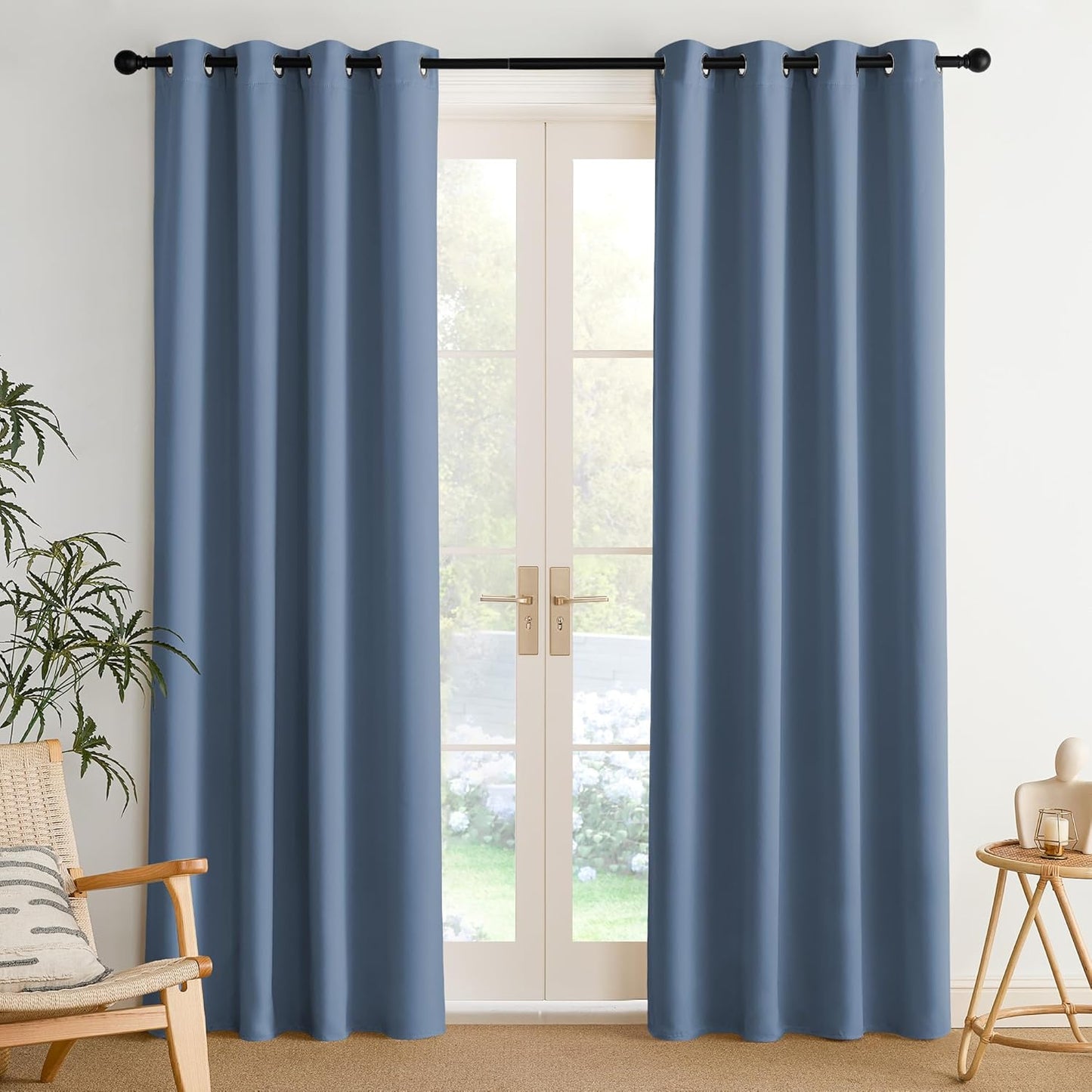 NICETOWN Blue Blackout Thermal Grommet Curtains, Sound Reducing Light Blocking Shades for Living Room, Bedroom, Closet, Kids Room, Boys Room - Durable, 2 Panels, W52 x L84, Stone Blue