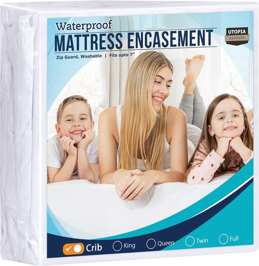 Utopia Bedding Zippered Mattress Encasement Crib, 100% Waterproof Bed Bug and Dust Mite Proof Mattress Protector, Absorbent Six-Sided Mattress Cover