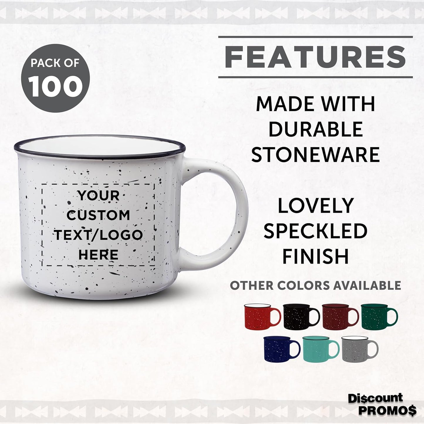 DISCOUNT PROMOS Custom Ceramic Campfire Coffee Mugs 13 oz. Set of 100, Personalized Bulk Pack - Perfect for Tea, Espresso, Cappuccino, Hot Cocoa - White