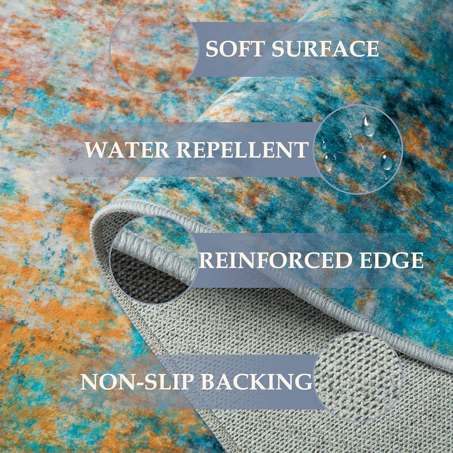 Washable Area Rugs 4ft Non-Slip Modern Abstract Soft for Living Room Entryway Bedroom Nursery, Print Pattern, Teal Blue Green Orange Rust Red Colorful