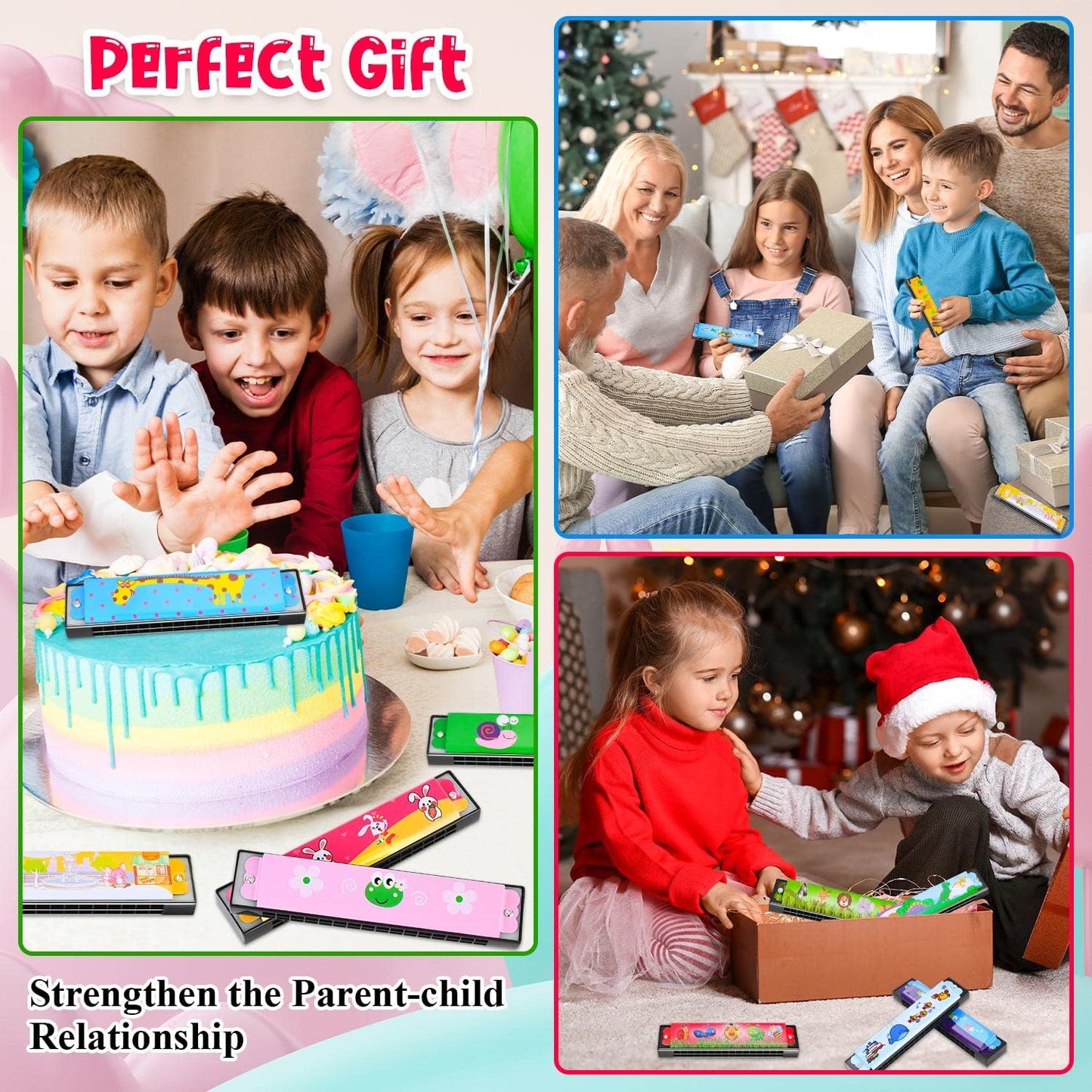 48 Pcs Harmonica for Kids, Lightweight Cartoon Harmonica with Double Row of 16 Holes, Harmonica for Toddler, Kids, Adult Beginners' Musical Instrument Toy Gift