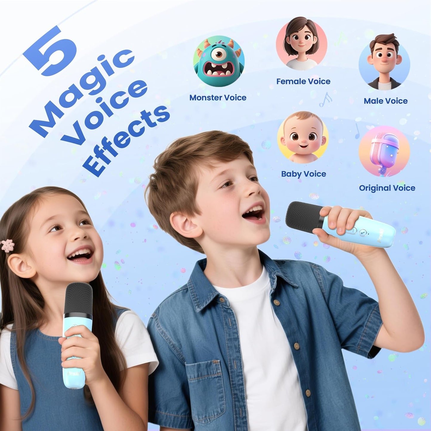Peski Karaoke Machine for Kids Adults, Portable Bluetooth Mini Karaoke Microphone Singing Speaker Karaoke Player with 2 Wireless Mic, Birthday Gifts for Girls Boys Family Home Party (Blue)