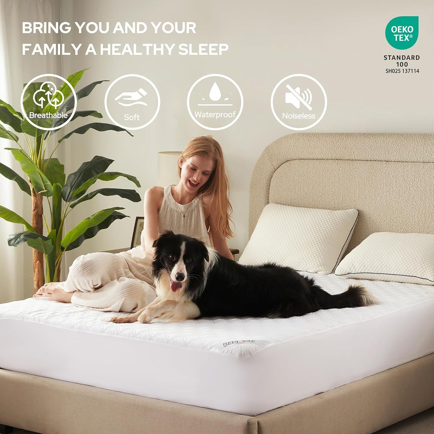 2 Pack Waterproof Mattress Protector, Queen Size Noiseless Mattress Pad with Deep Pocket Fitted Up to 6-18 inches, Soft Noiseless Bed Mattress Cover Washable for Home, Bedroom, Hotel