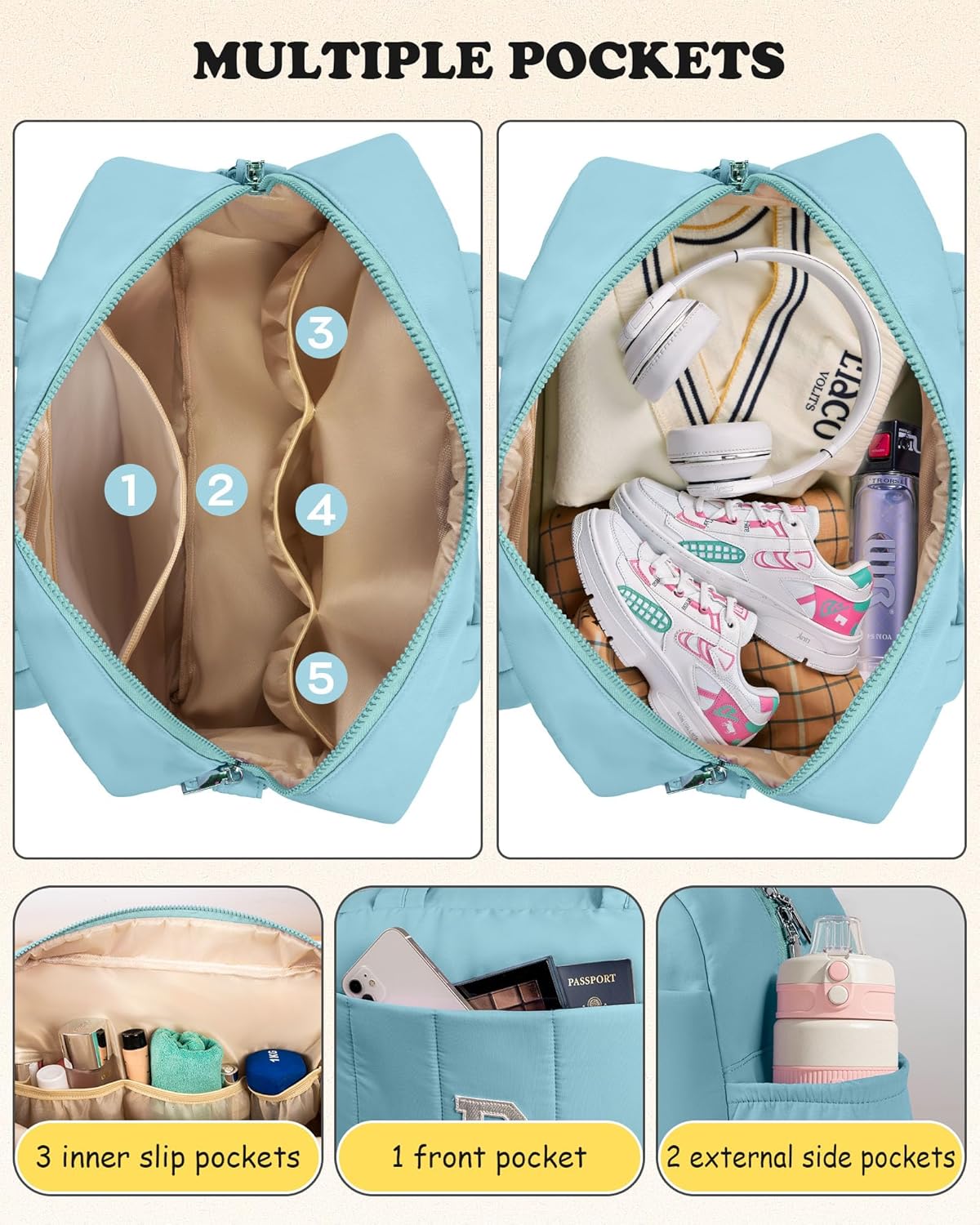 Duffle Bag, Weekender Bags for Girl，Gifts for Teen Girls 16-18-Initial Overnight Bag with Wet Pocket，Lightweight Dance Bags Personalized Gymnastics bag with Makeup Pouch