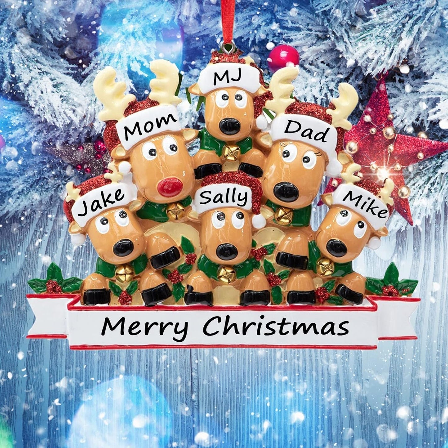 Personalized Christmas Ornaments 2025 Family of 2/3/4/5/6/7/8 Deer Christmas Ornaments Custom Name Customized Gifts for Xmas Tree,Family of 2