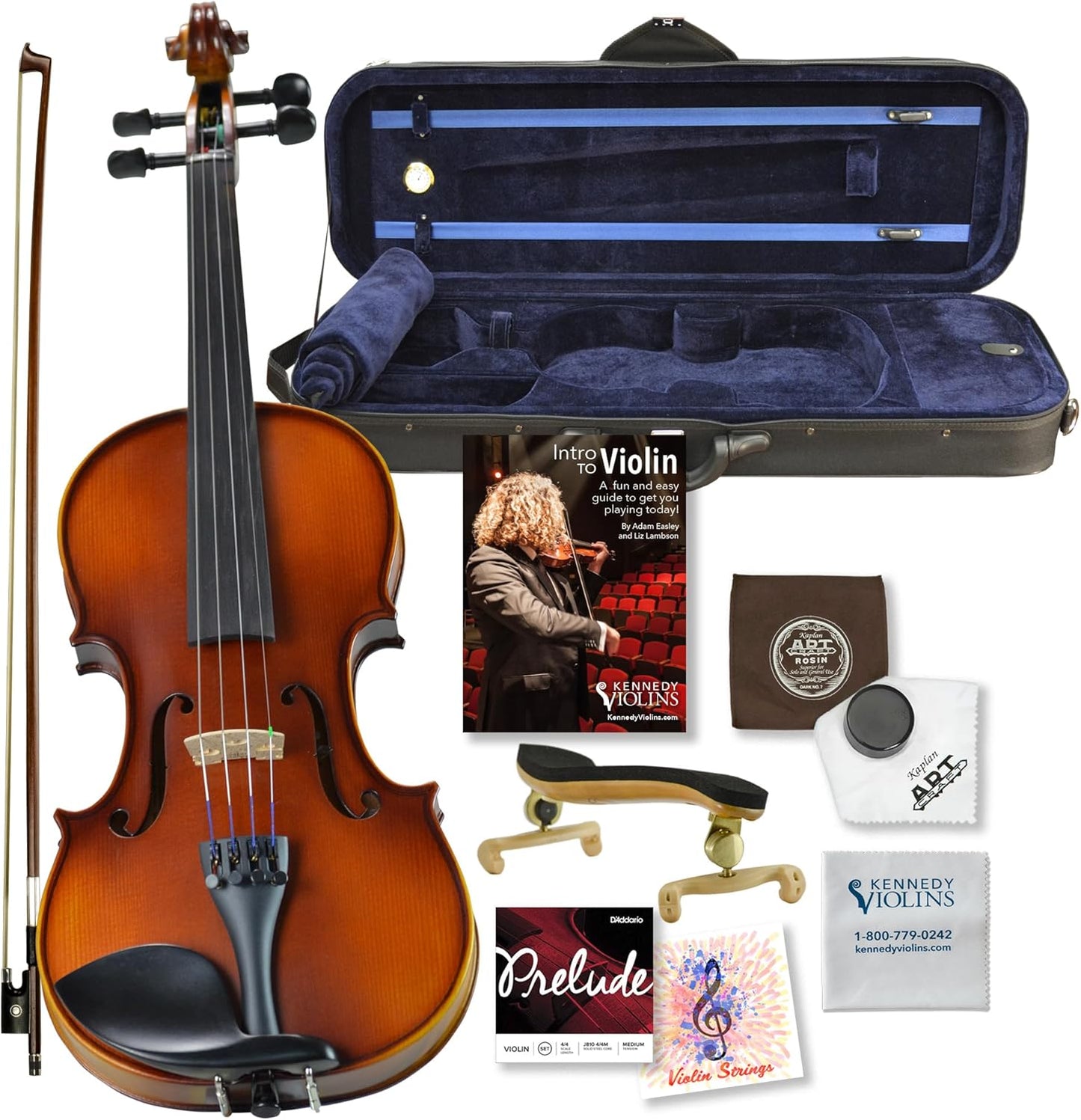 Bunnel G1 Violin Outfit 4/4 Full Size - Carrying Case and Accessories Included - Solid Maple Wood and Ebony Fittings By Kennedy Violins