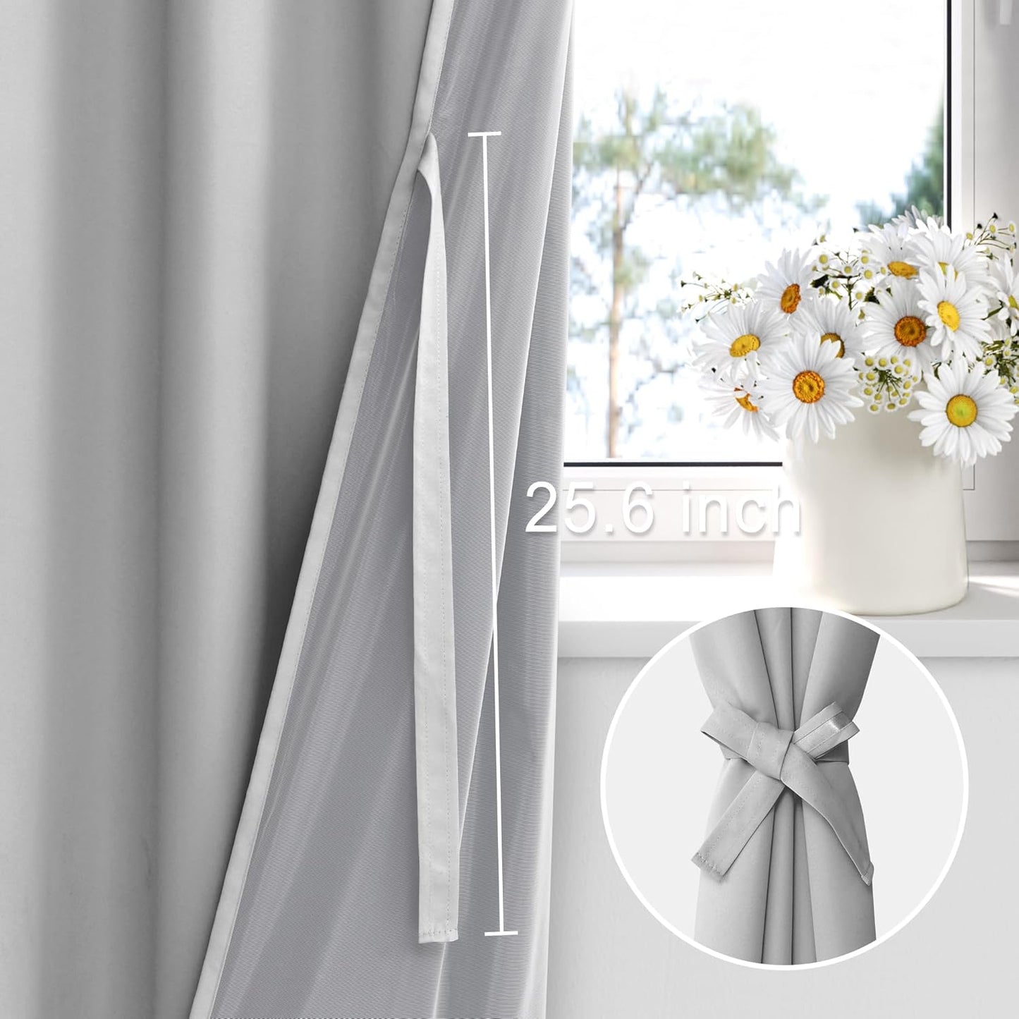 XWZO Full Shading Blackout Curtains 84 Inches Length with Tiebacks- Heat and Light Blocking Rod Pocket Window Drapes with Black Liner for Bedroom/Kid's Room, Light Grey, W70 x L84, Set of 2 Panels