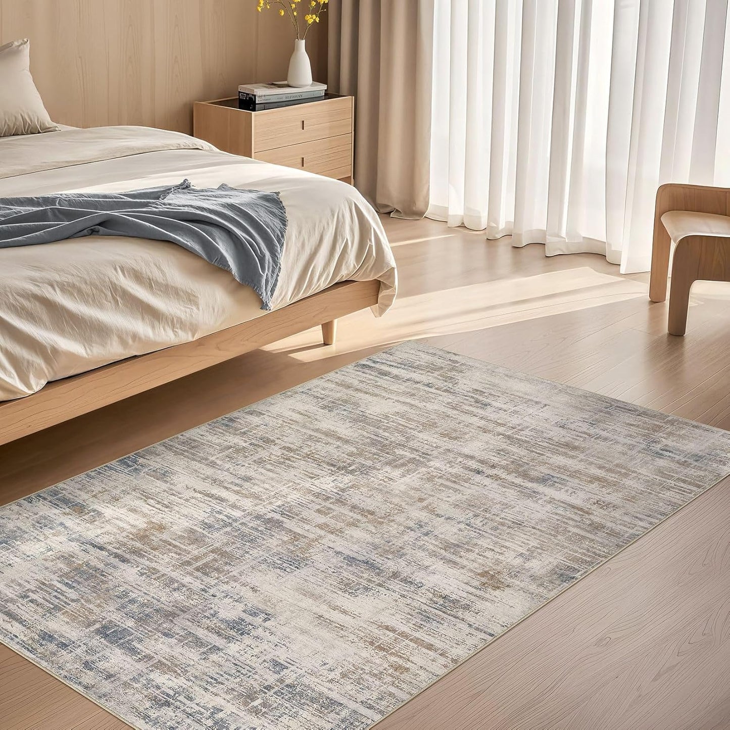 Area Rug for Living Room: 3x5 Washable Neutral Abstract Modern Soft Rugs Non Slip Indoor Floor Stain Resistant Carpet for Bedroom Dining Room Office Nursery - Brown
