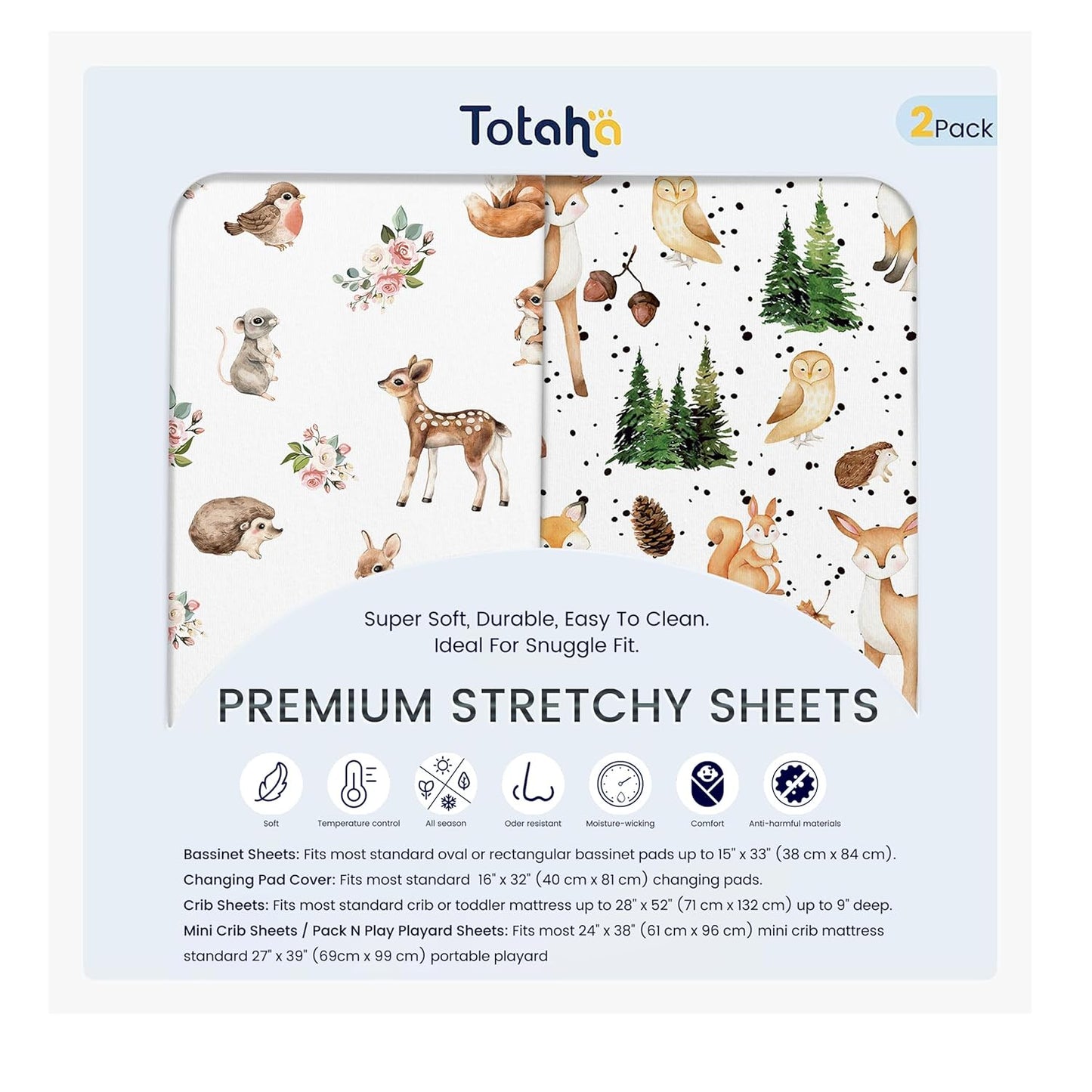 TotAha Changing Pad Cover, Buttery Soft Diaper Changing Pad Covers for Girls Boys, Super Stretchy Jersey Knit Changing Table Covers, 5'' Deep Pocket, 2 Pack