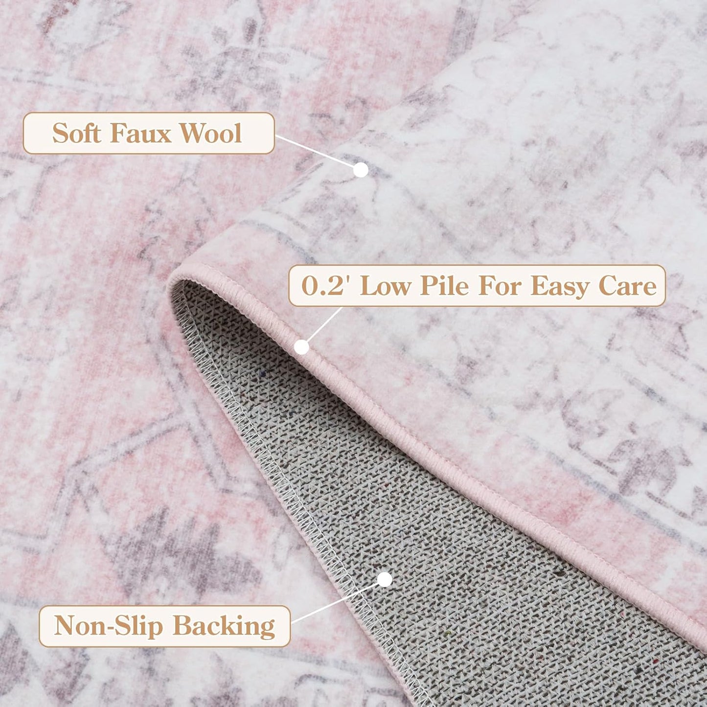 LIVEBOX Pink 10x14 Area Rug for Bedroom Girls, Boho Washable Rugs for Living Room Nursery, Non-Slip Indoor Soft Carpet Low-Pile Farmhouse Carpets for Dining Room Kids Playroom, Pink