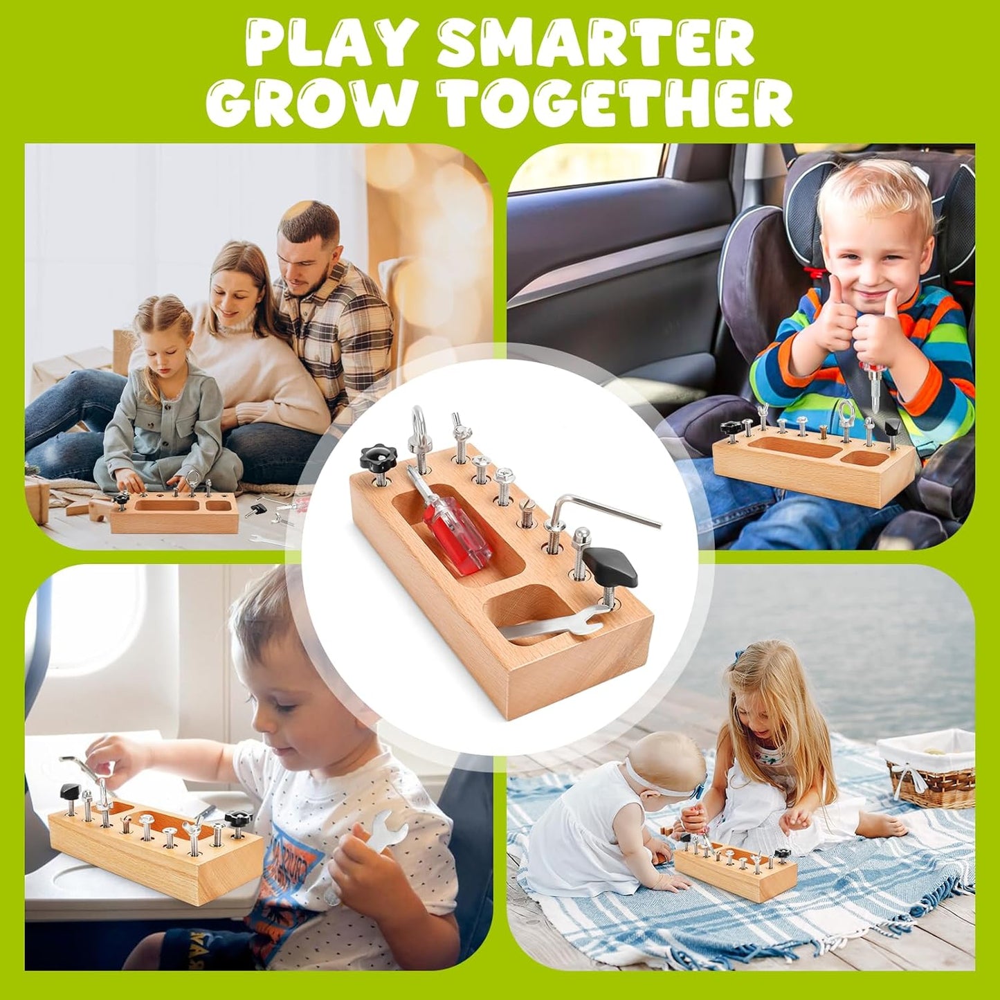 Montessori Busy Board for Toddlers 1-3 Years, Wooden Screwdriver Activity Board, Fine Motor Skills & Sensory Development Toy, Preschool Learning & Travel