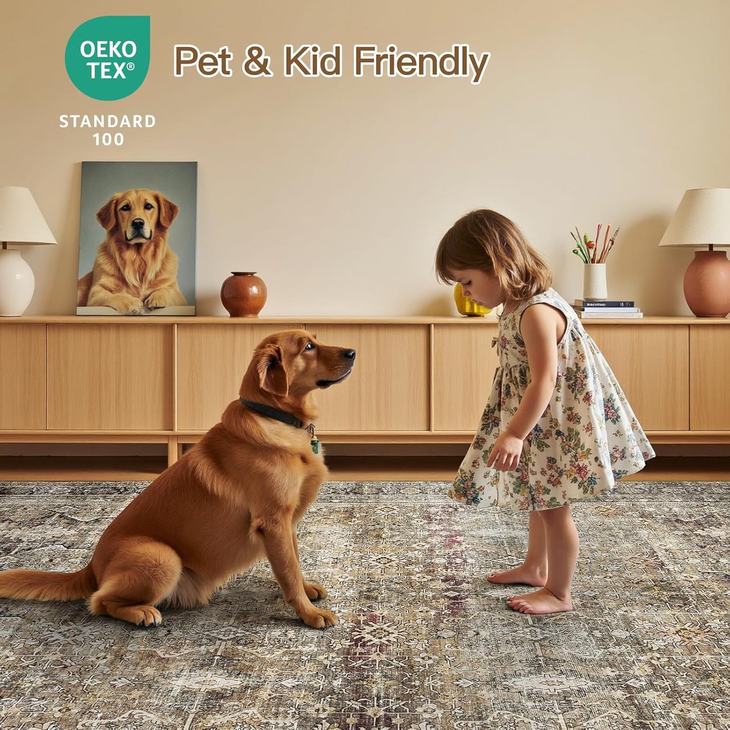 Lofus 8x10 Area Rug for Living Room,Brow Washable Large Rugs with Non-Slip Backing,Soft Neutral Carpets for Bedroom Dining Room Home Office Indoor Nursery