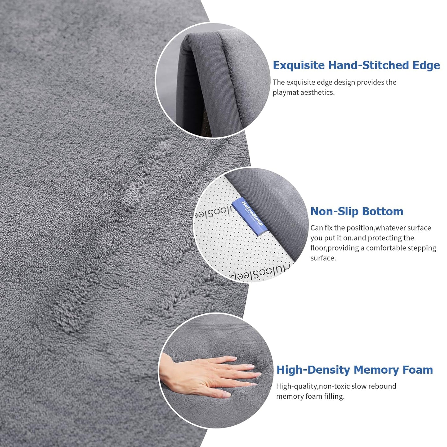 Baby Play Mat for Floor,1.3" Thick Memory foam Tummy Time Mat,Water Repellent Soft Velvet Nursery Rug,Extra Large Non Slip for Crawling,Toddlers,Infants,kids,Tatami Style for Living Room(Dark Grey)