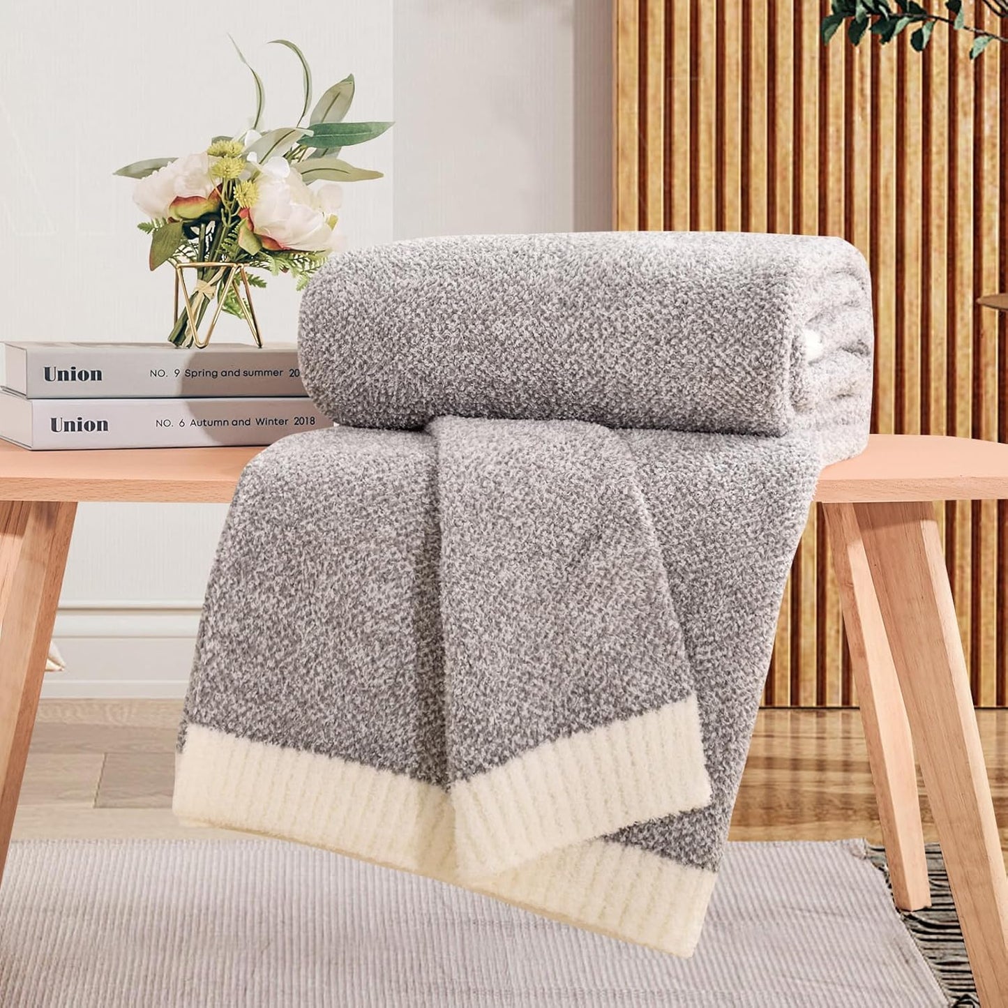 NEXHOME PRO Super Soft Throw Blankets for Couch, Twin Size Cozy Blankets Reversible Knit Blanket for Women, Fuzzy Plush Lightweight Throws for Sofa, Bed, Picnic, Taupe Grey, 60 x 80 inches