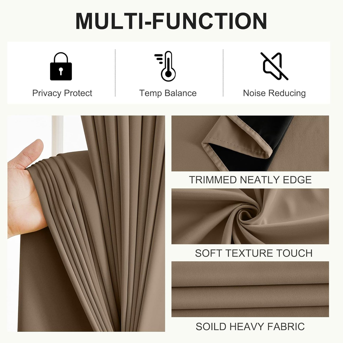 NICETOWN 100% Blackout Curtains 96 inches Long for Bedroom - Grommet Privacy Window Treatment Drapery for Cafe Bar Thermal Insulated Curtains for Living Room, 1 Pair, 52" W x 96" L, Khaki
