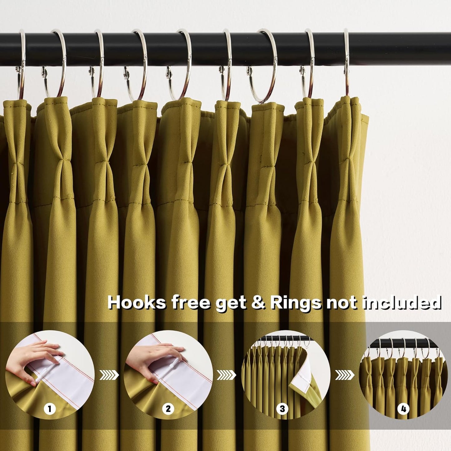 KEQIAOSUOCAI Yellow Pinch Pleated Curtains 120 Inch Length 2 Panels Set Noise Cancelling Window Drapes for Nursery Bedroom Living Room 40x120