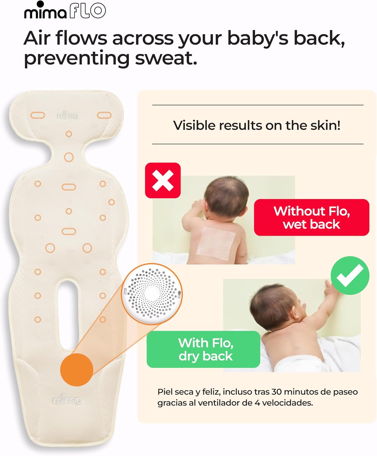 Stroller Cooling Pad with USB Fan | Ultra-Breathable Mesh Seat Liner | External Battery Design for Baby Safety | Universal Fit for 0-4 Years | for Hot Days & Summer