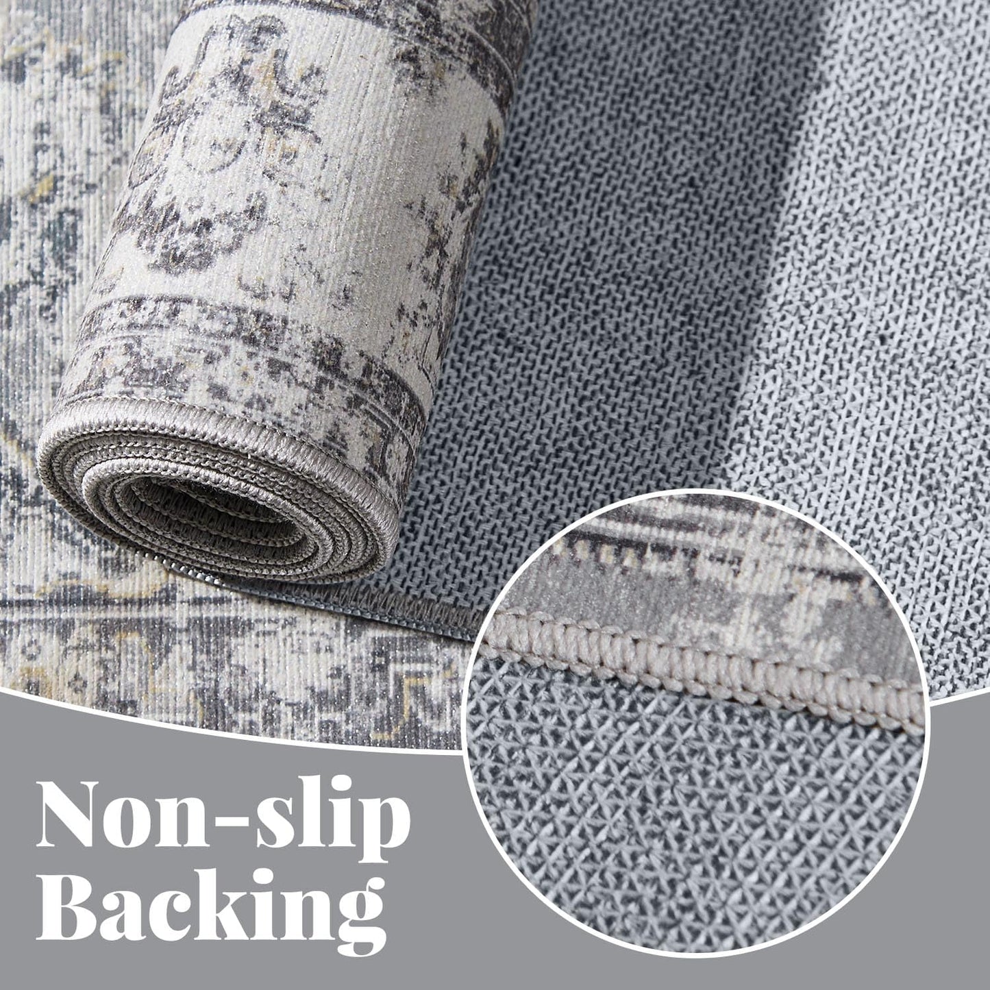 jinchan Hallway Runner Rug 3x8 Machine Washable Runner Rug Grey Vintage Floral Design Non-Slip Low Pile Ultra-Thin for Kitchen Laundry Room Bedroom Farmhouse (3‘x8',Grey)
