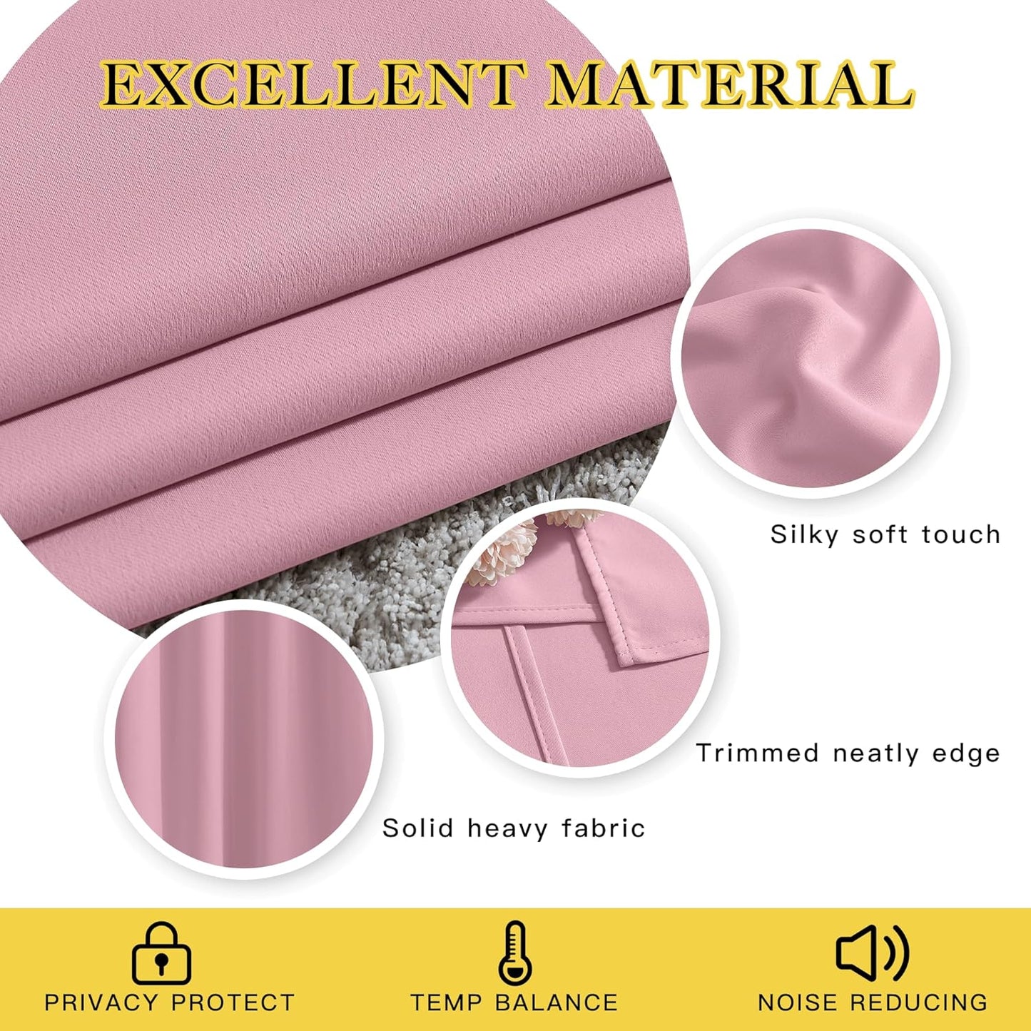 NICETOWN Blackout Curtains Panels for Bedroom - 3 Pass Microfiber Noise Reducing Thermal Insulated Solid Ring Top Blackout Window Drapes (2 Panels, 66 x 72 Inch, Crystal Pink)