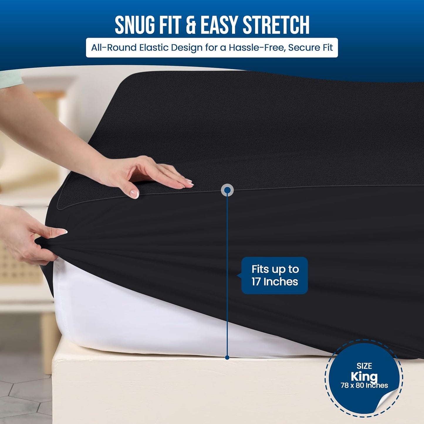 Utopia Bedding Waterproof Mattress Protector King Size, Premium Terry Mattress Cover 200 GSM, Breathable, Fitted Style with Stretchable Pockets (Black)