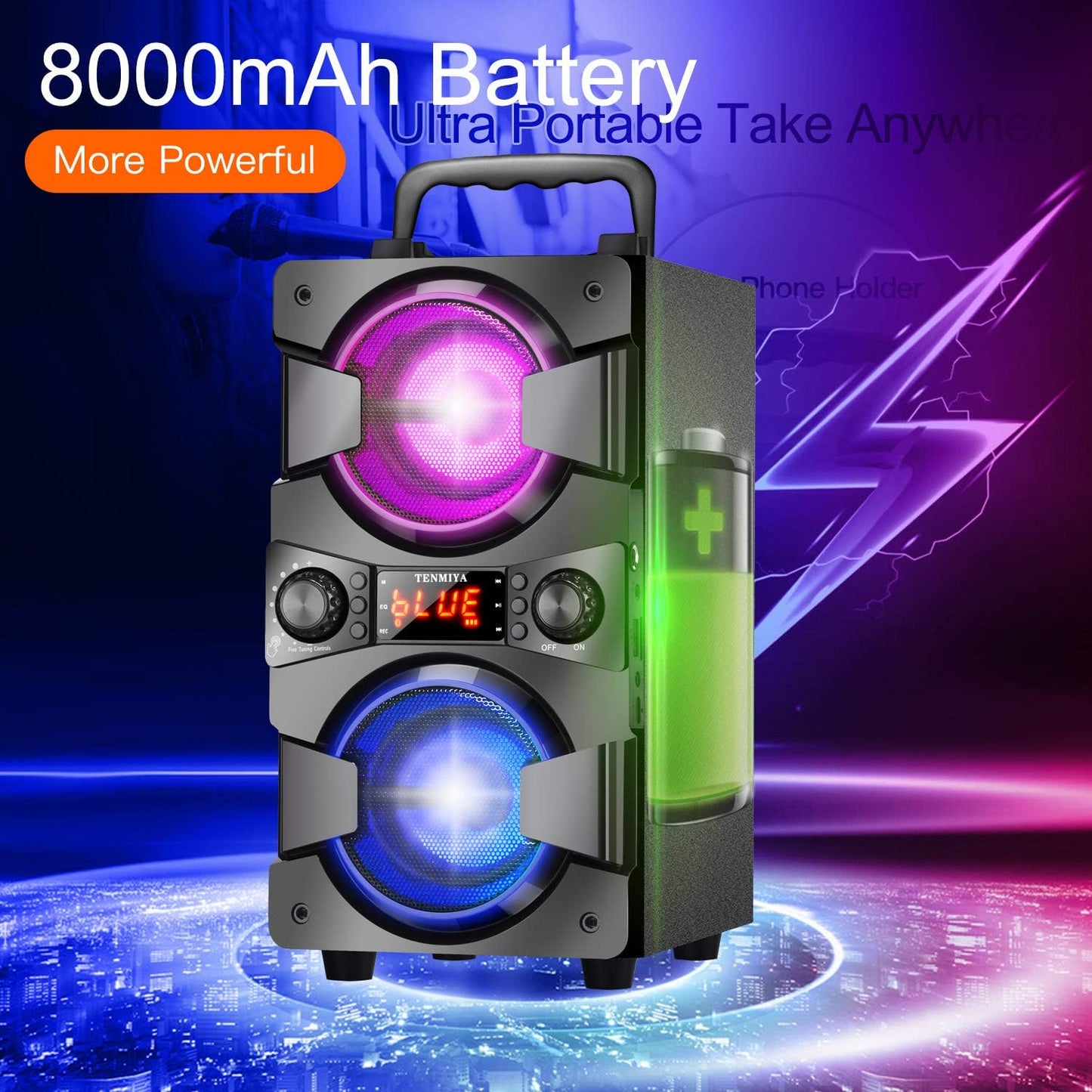 Bluetooth Speaker, Portable Wireless Speakers with Microphone, 60W Peak Loud Stereo Rich Bass, Lights, Remote, FM Radio, EQ, Double Subwoofer Sound System, Speaker for Home Outdoor Party Gifts(1MIC)