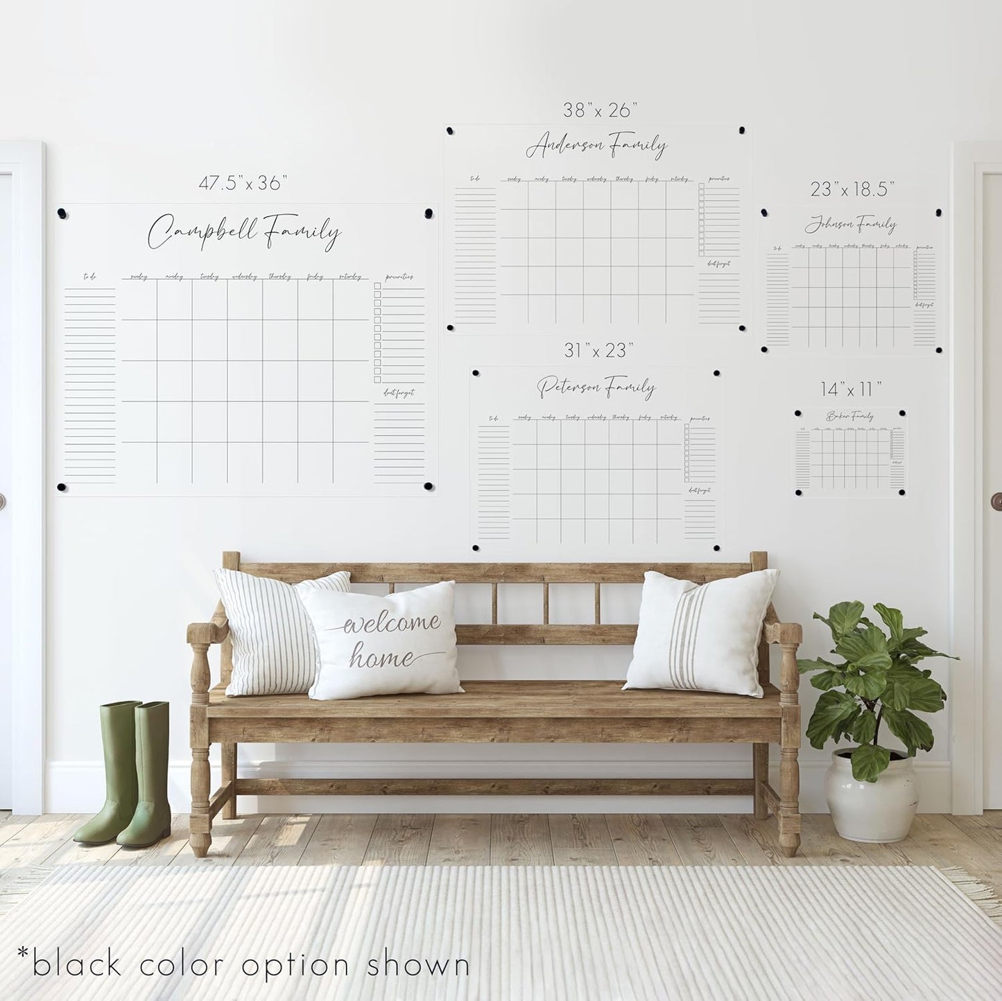 Personalized Clear Acrylic Calendar for Wall, Calendar Whiteboard for Wall, Dry Erase Wall Calendar, Wall Calendar Organizer System for Home (Cursive, Blush, 47.5"W x 36"H)