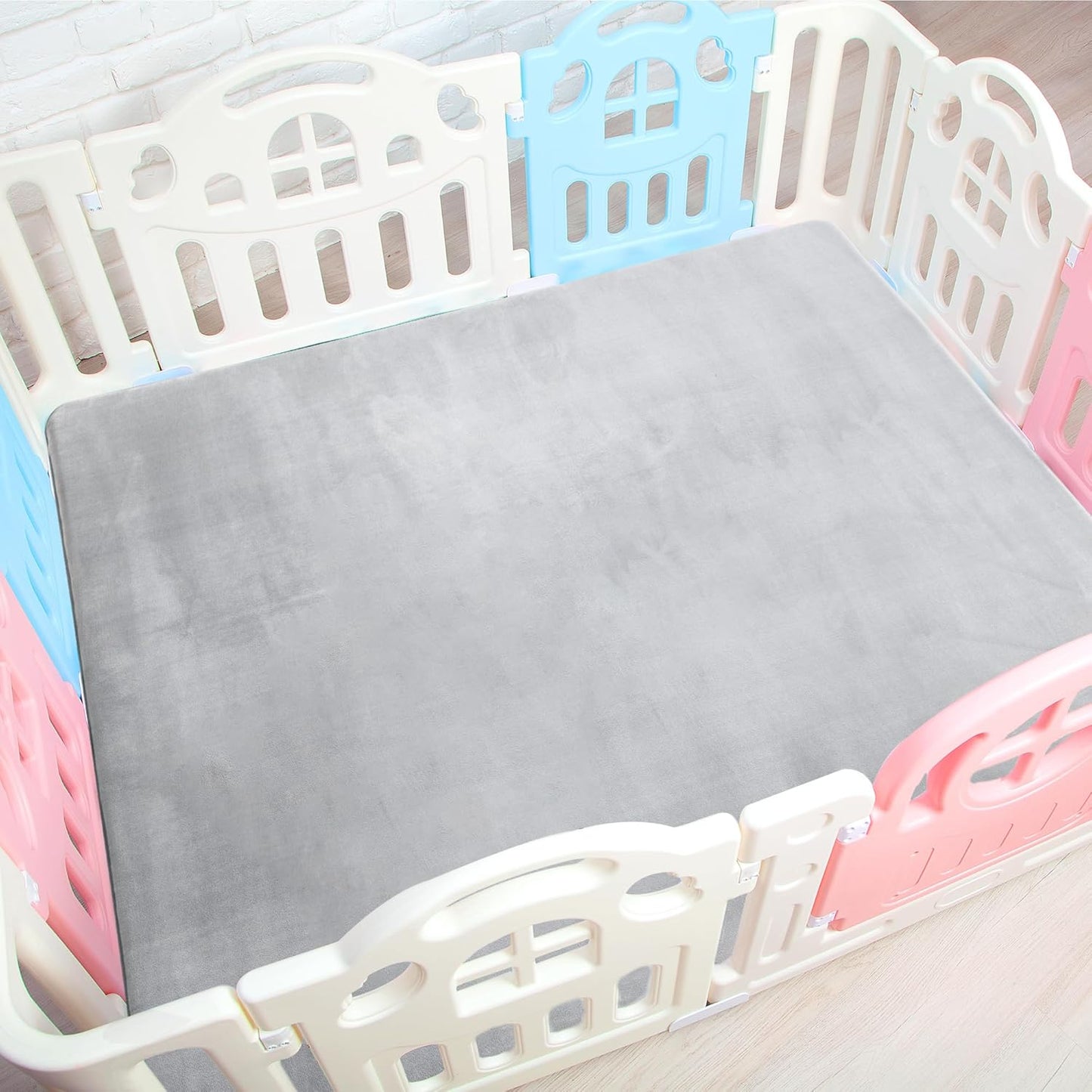 BALAPET Thick Memory Foam 47x47 Play Mat for Playpen, Super Soft Velvet Portable Baby Playpen Mat for Kids Toddler Crawling and Play, Non-Slip Bottom Playmat, Grey