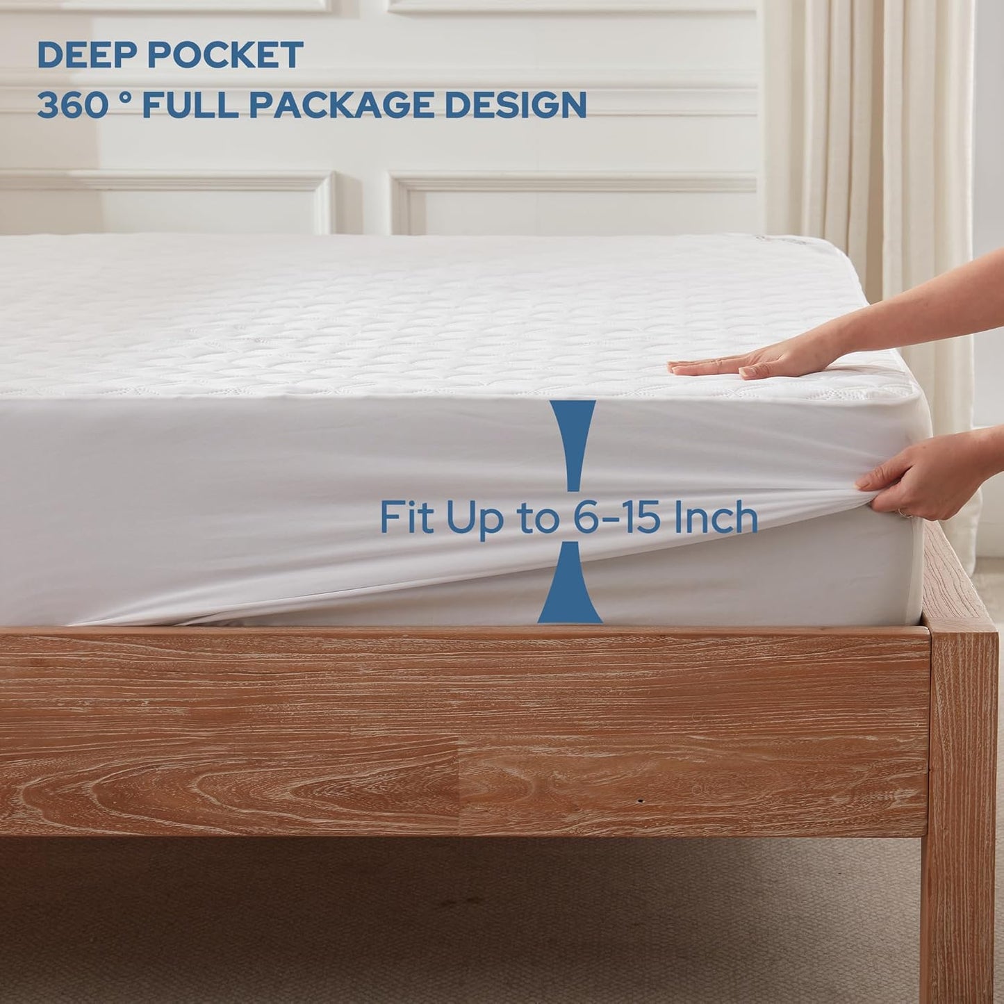 BEDLORE 2 Pack Waterproof Mattress Protector, Twin XL Size Mattress Pad with Deep Pocket Fitted Up to 6-15 inches, Soft Noiseless Single Bed Mattress Cover for Bedroom (White)