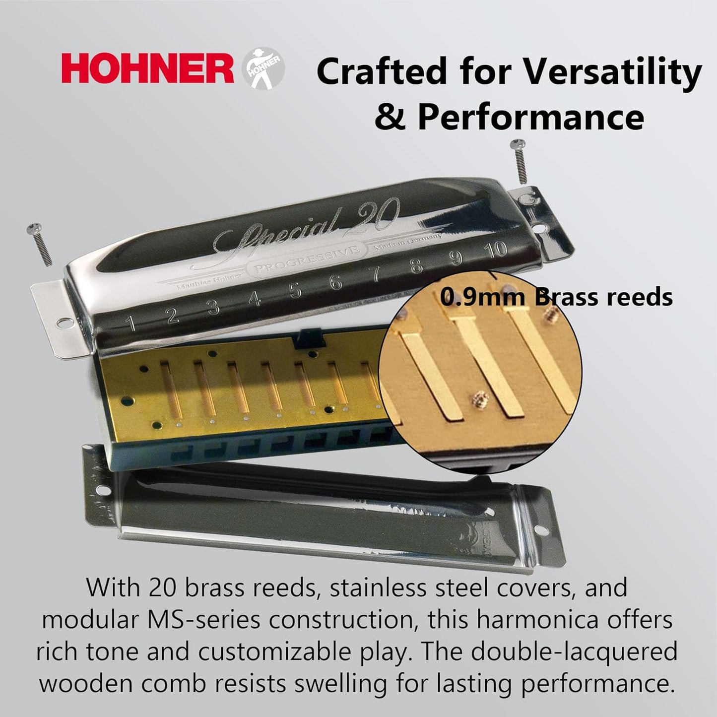 Hohner Special 20 Harmonica - Key of C Bundle with Key Stickers, Plastic Case, Instructional Manual, and Austin Bazaar Polishing Cloth