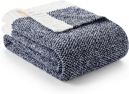 Snuggle Sac Navy Throw Blanket for Couch, Oversized Throw XL Super Soft Warm Blankets Cozy Knit Fuzzy Lightweight Throws for Sofa, Bed, Living Room, Heather Navy, 50x70 inches