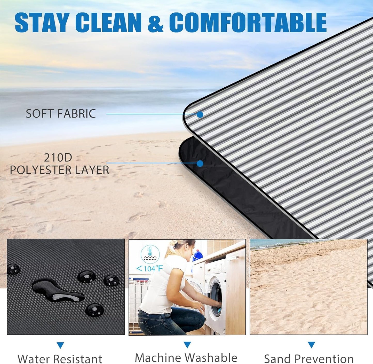 G GOOD GAIN Waterproof Picnic Blanket Portable with Carry Strap for Beach Mat or Family Outdoor Camping Party (Berry Blue)