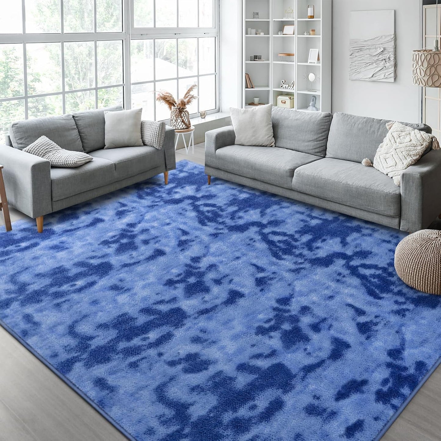 Kimicole 4x6 Washable Area Rugs for Bedroom Living Room, Low Pile Ulta-Thin Solid Color Rug, Non-Slip Soft Fluffy Carpet for Nursery Kids Room Dorm Room Home Decor (Blue)