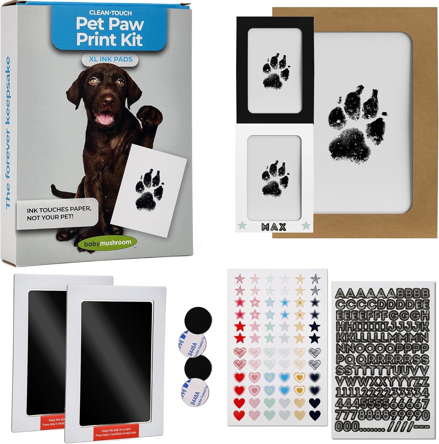 Large Inkless Pet Paw Print Kit | Clean-Touch Ink Pads for Dogs | With Frames + Accessories by BabyMushroom