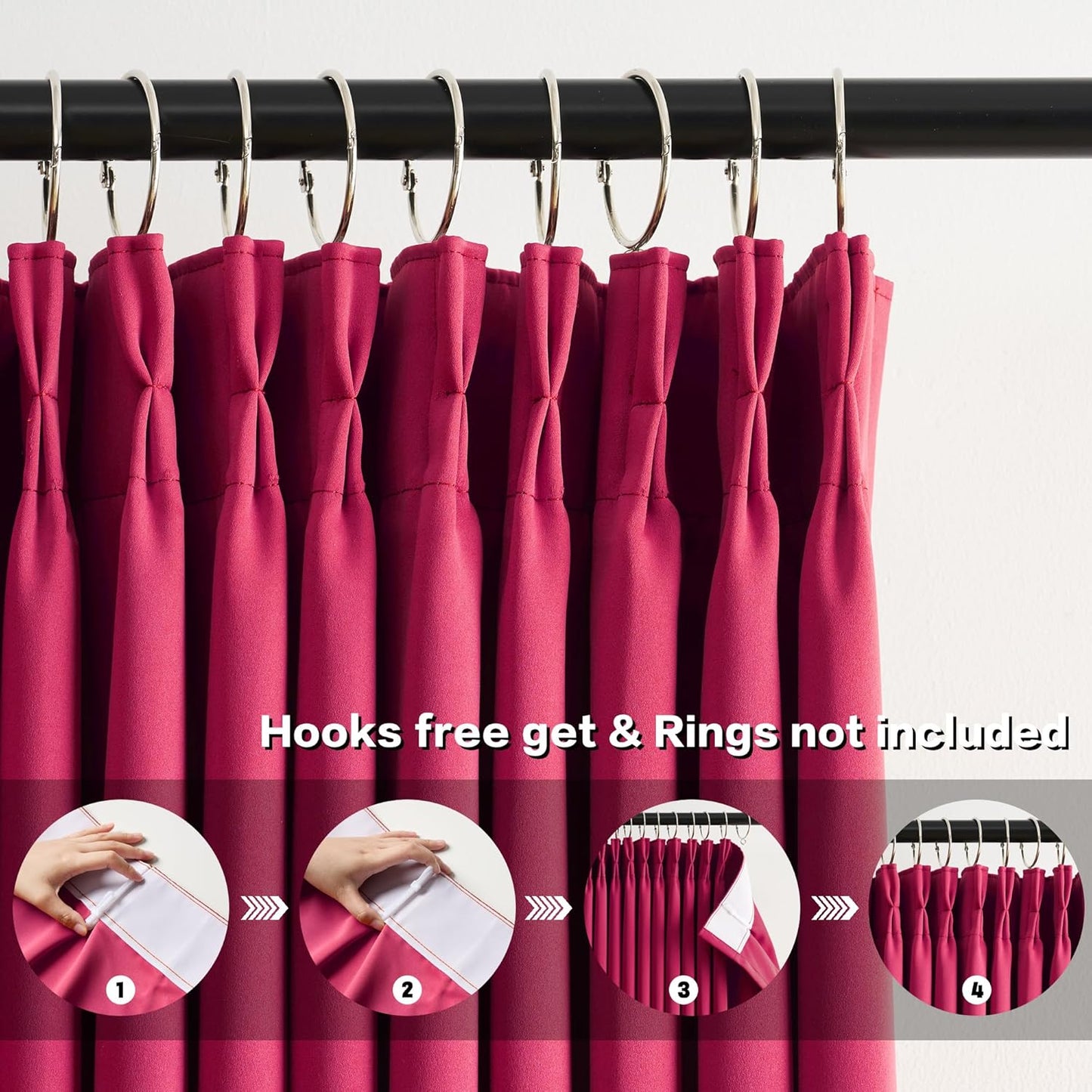KEQIAOSUOCAI Raspberry Fushia Pink Curtains 102 Inches Long Pinch Pleated with Hooks,Room Darkening Sound Reducing Drapes Light Blinds for Bedroom Living Room(Magenta Hot Pink, 2 Panels, W40 x L102)