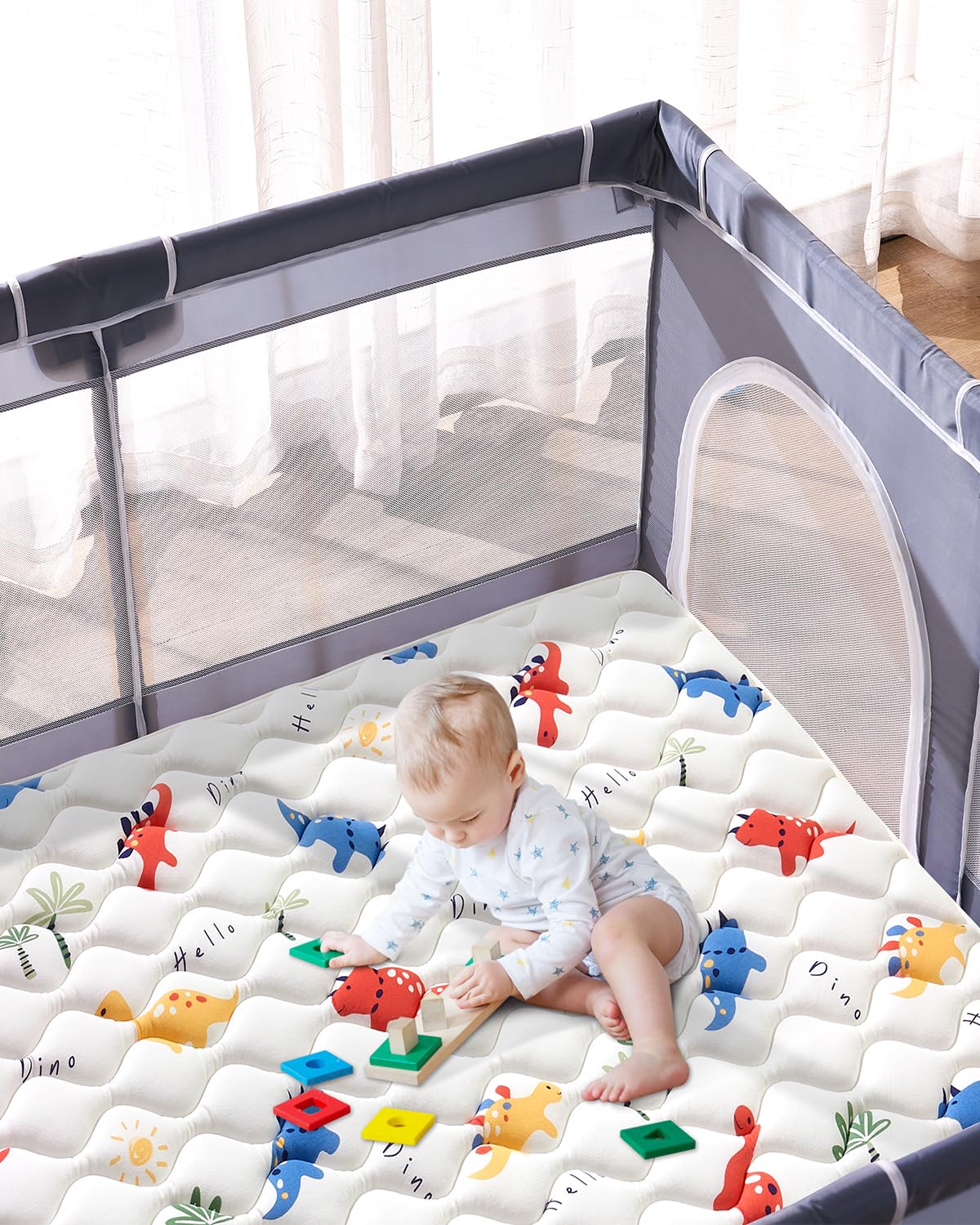 Odorless Premium Foam Baby Play Mat 50" x 50", Soft Microfiber Fabric Crawling Mat for Floor- Comfortable and Hypoallergenic, Non-Slip Cushioned Floor Playpen mat for Infants,Babies,Toddlers