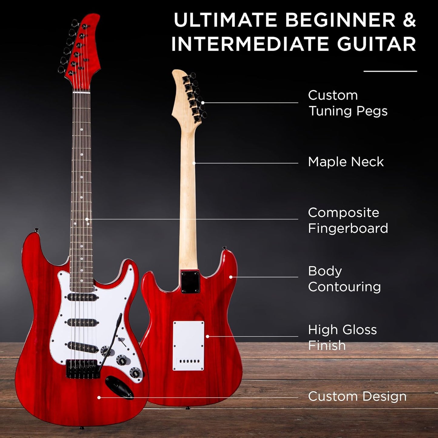 Best Choice Products 39in Full Size Beginner Electric Guitar Starter Kit w/Case, Strap, 10W Amp, Strings, Pick, Tremolo Bar - Cherry Red