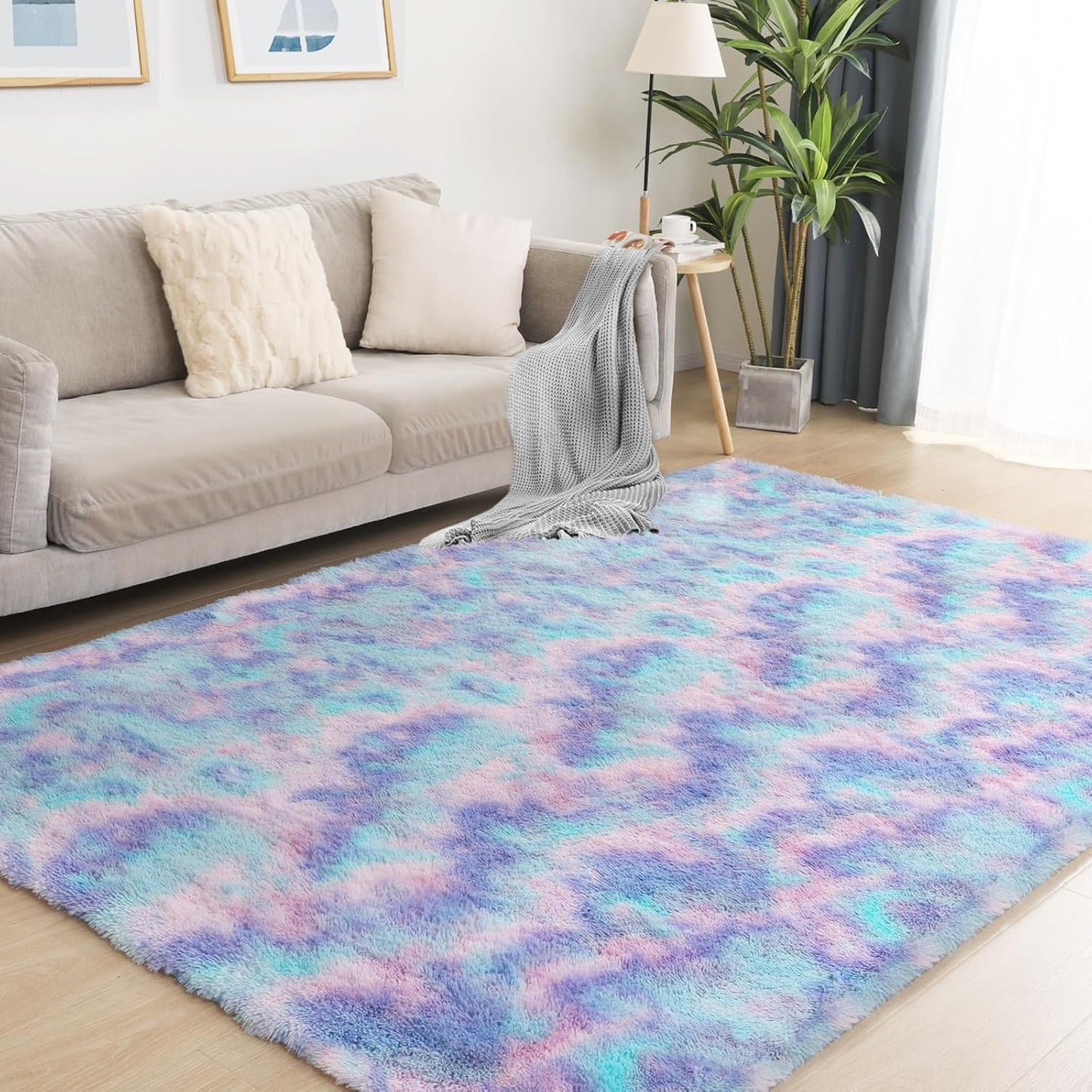 Rainbow Rug for Girls Room, 6x9 Fluffy Area Rugs for Bedroom, Colorful Kids Rug Cute Anti-Skid Indoor Carpet for Nursery, Living Room, Playroom, Home Decor