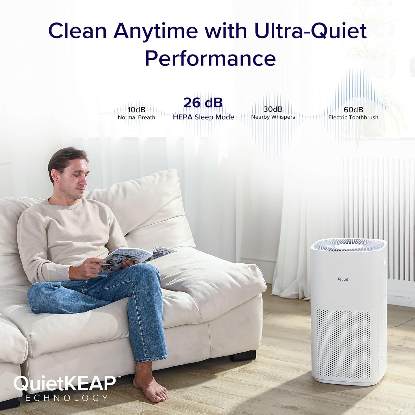LEVOIT Air Purifiers for Home, Large Room Up to 2933 Ft² With HEPA Sleep Mode, AHAM VERIFIDE, Smart WIFI, PM2.5 Monitor, 3-in-1 Filter For Smoke, Pet Allergies, Dust, Alexa Control, Core 600S-P, White