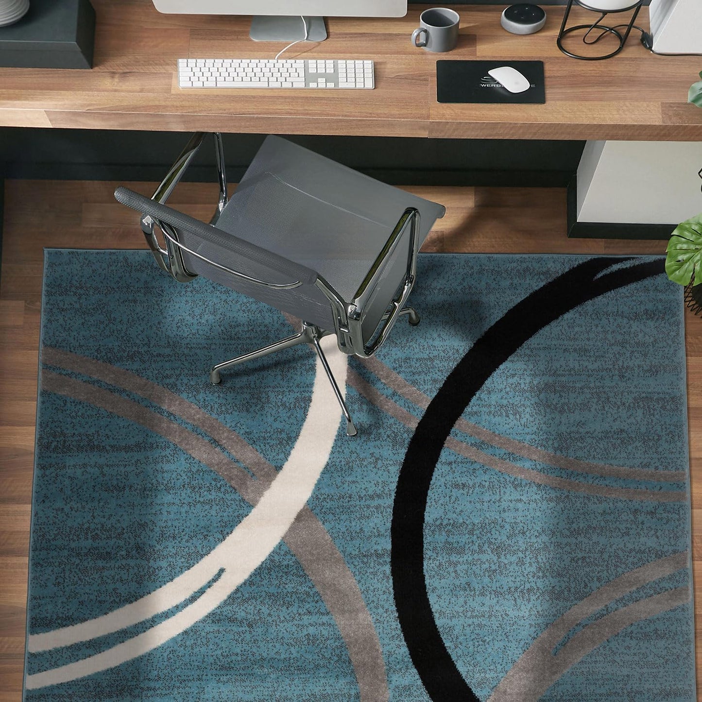 Rugshop Modern Wavy Circles Design Area Rug 4' x 6' Blue