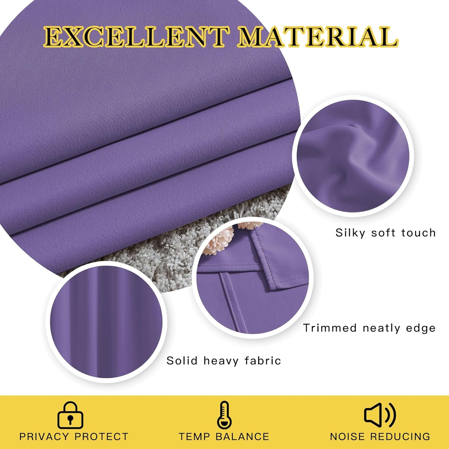 NICETOWN Lilac Purple Curtains 110 inches Long, Grommet Thermal Insulated Blackout Curtains Privacy Window Treatments Sound Reducing for Bedroom/Living Room, W66 x L110, 2 Panels