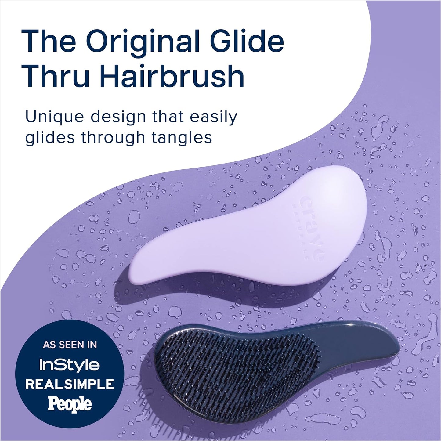 Crave Naturals Glide Thru Hair Brush - Detangler Brush for Curly, Straight, Wet or Dry Hair - Gentle Detangling Brushes for Adults, Kids, Toddlers - Hair Accessories for Women, 7.5x3" - Purple