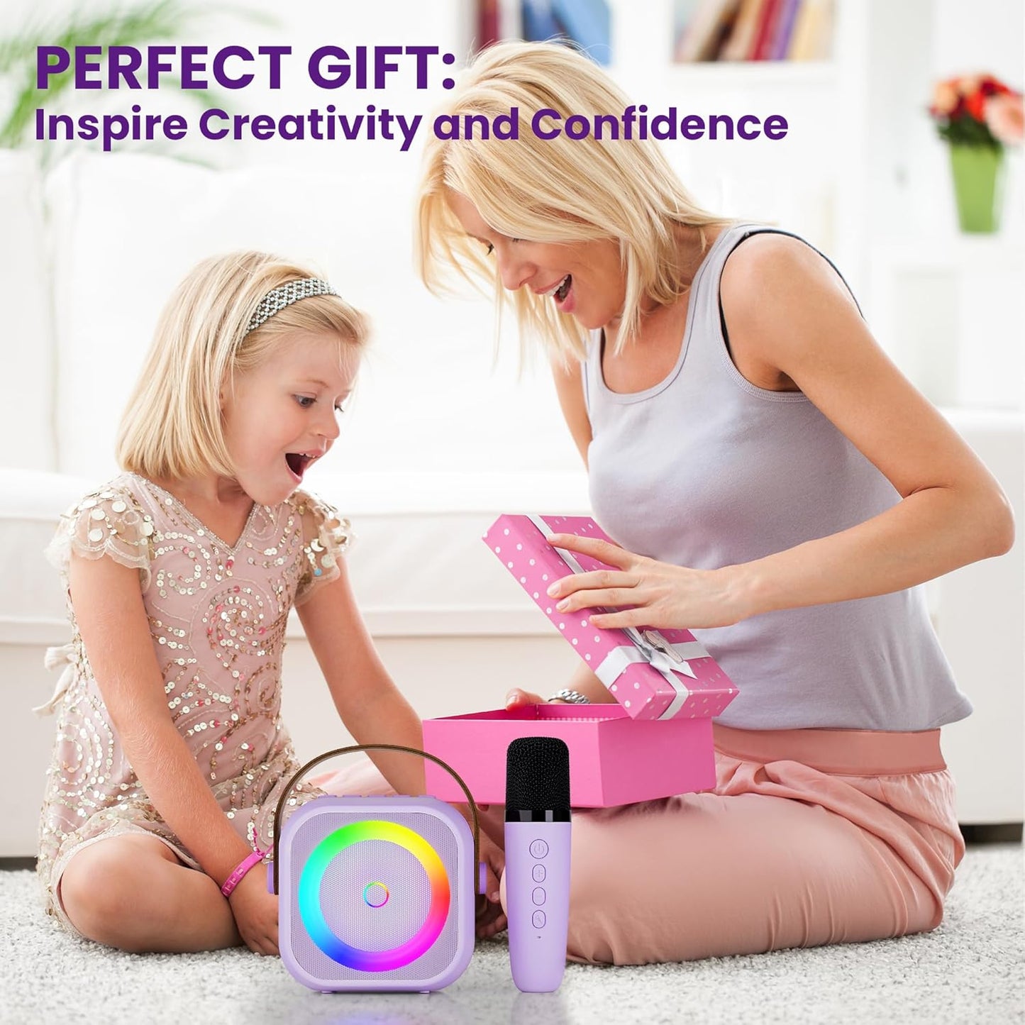 Karaoke Machine for Kids Toys for 4-12+ Year Old, Mini Portable Bluetooth Speaker with 2 Wireless Microphones, Birthday Party for Girls Boys