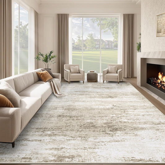 Washable Rug 8x10 Area Rugs for Living Room: Large Neutral Soft Rug Abstract Non Slip Low Pile Modern Carpet for Bedroom Kitchen Nursery Office Dining Room Indoor (Beige, 8'x10')