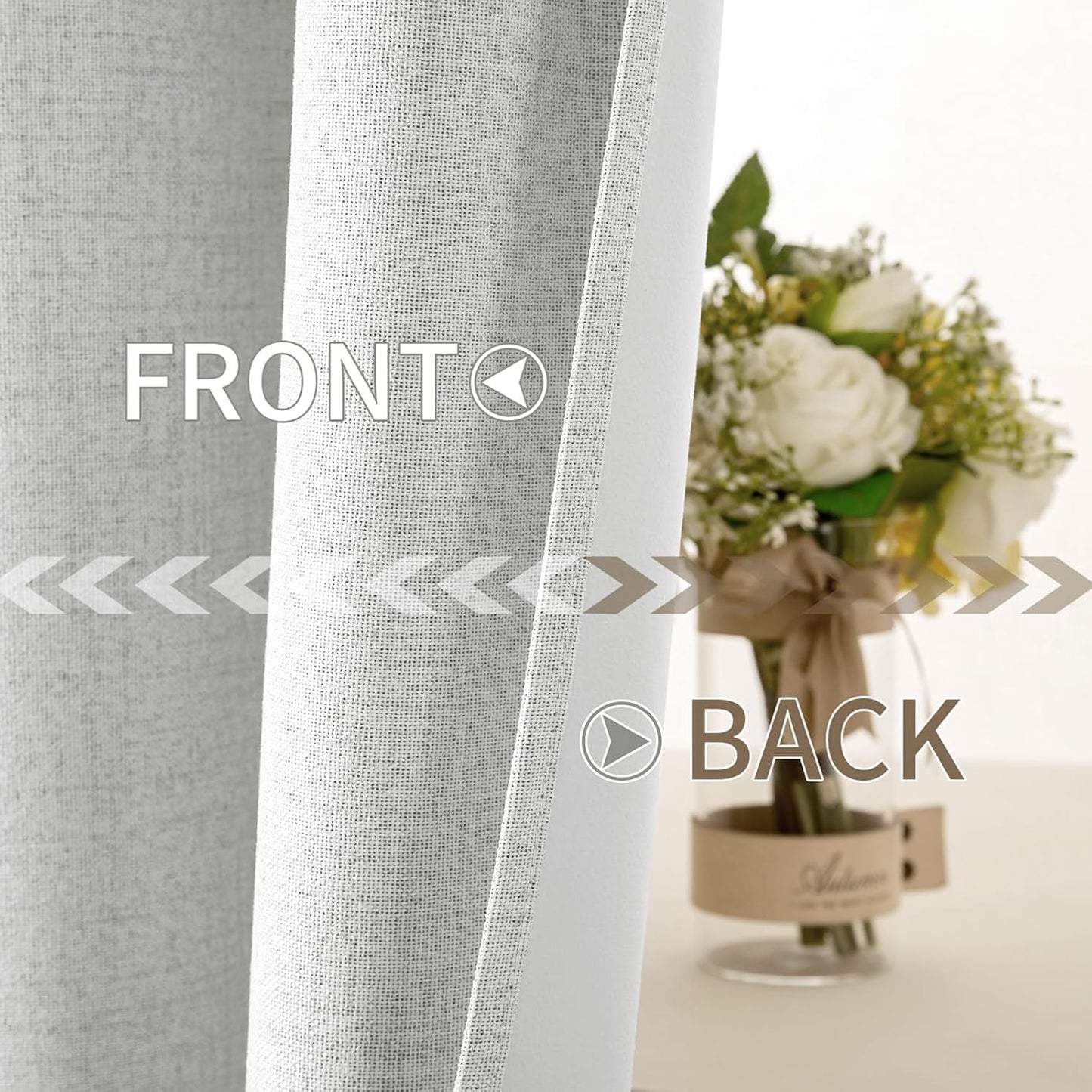 MIULEE 90 Inches Linen Textured Curtains for Bedroom 100% Blackout Thermal Insulated Heathered White Grommet Room Darkening Drapes Luxury Decor for Living Room Nursery 52 x 90 Inch (2 Panels)